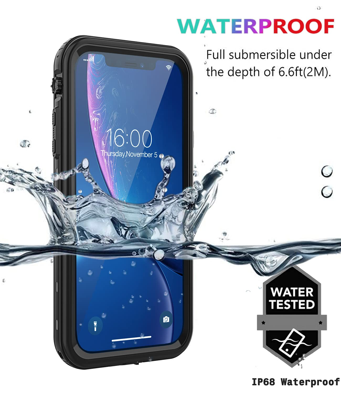 Diverbox For Iphone Xr Case Waterproof,Shockproof Dustproof Ip68 Full-Body Sturdy With Kickstand Case Built-In Screen Protector,