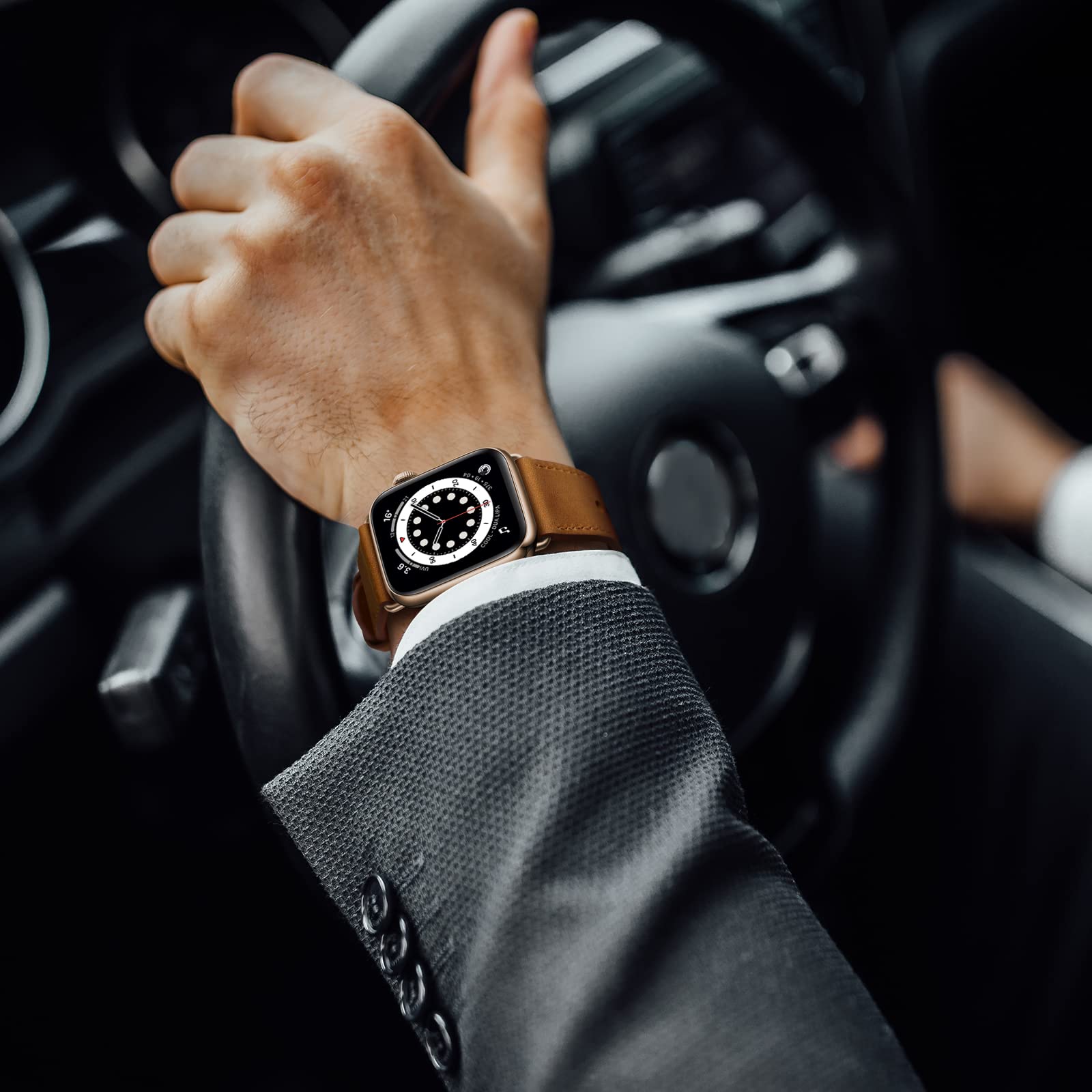 Ouheng Compatible With Apple Watch Band 49Mm/46Mm/45Mm/44Mm/42Mm, Genuine Leather Band Strap For Iwatch Ultra 2/1 Se Series 10 9