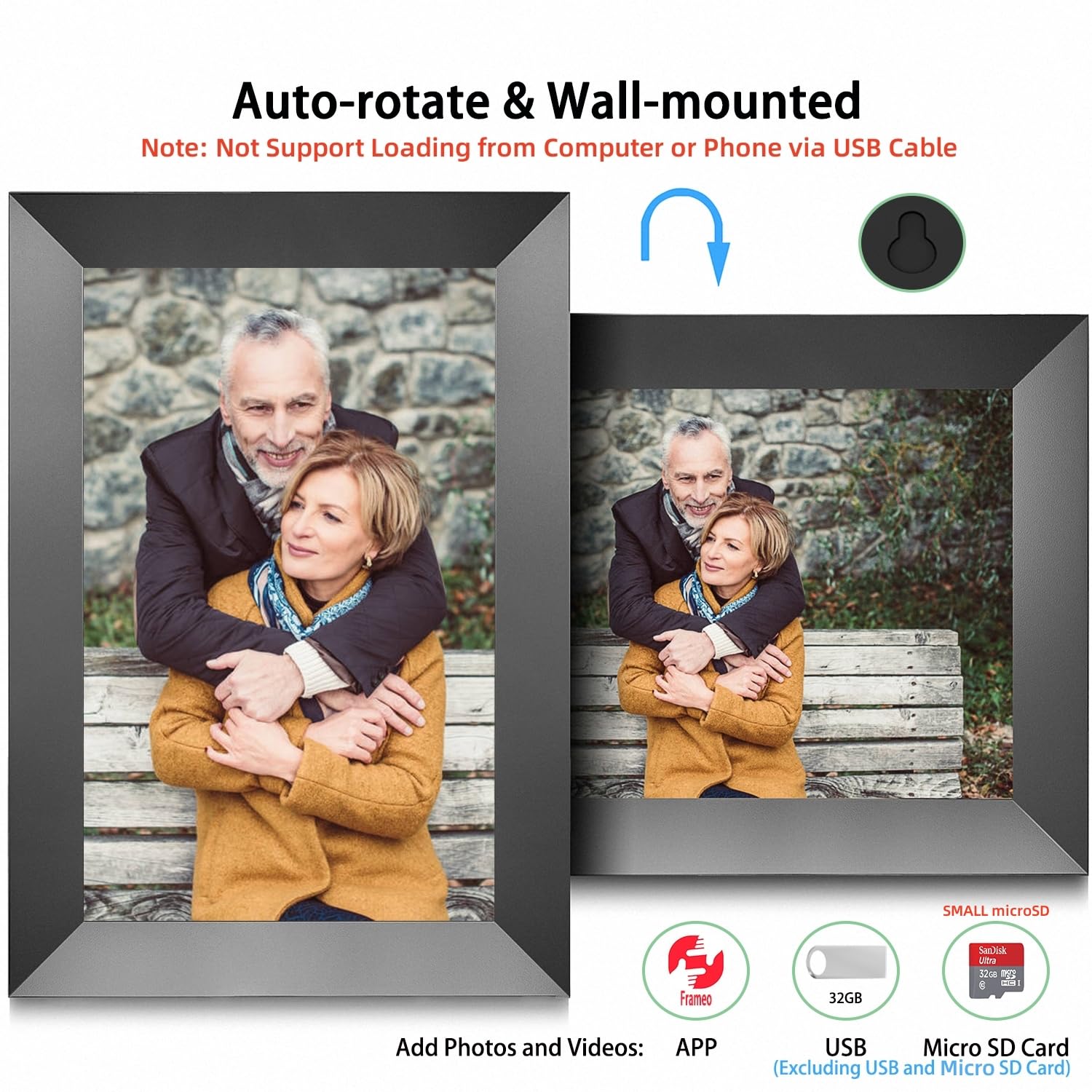 Frameo 10.1 Inch Wifi Digital Photo Frame With Ips Touch Screen Hd Display, Easy To Send Picture And Video Remotely Via App From