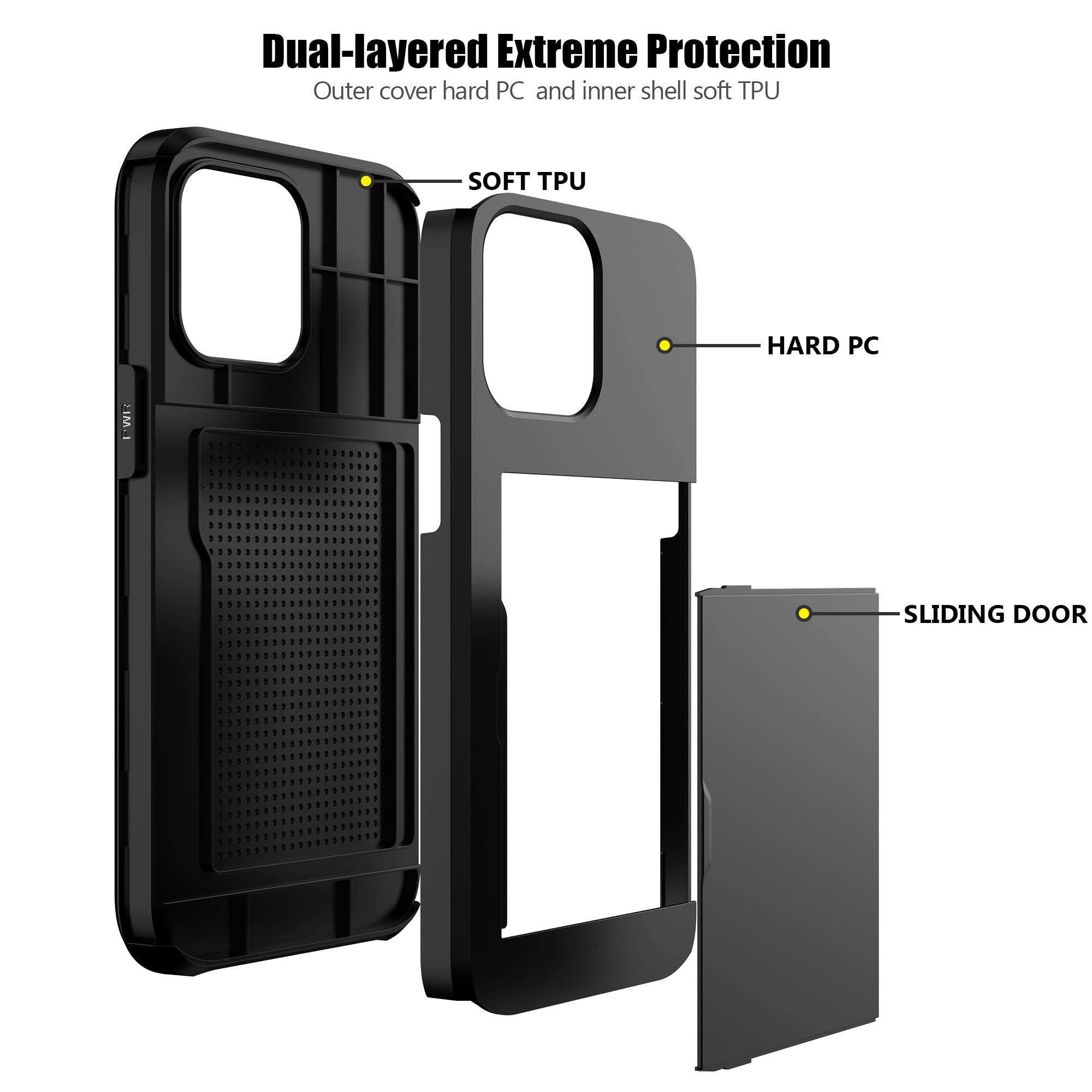Nvollnoe Compatible With Iphone 15 Pro Max Case With Card Holder Heavy Duty Protective Dual Layer Shockproof Hidden Card Slot Sl