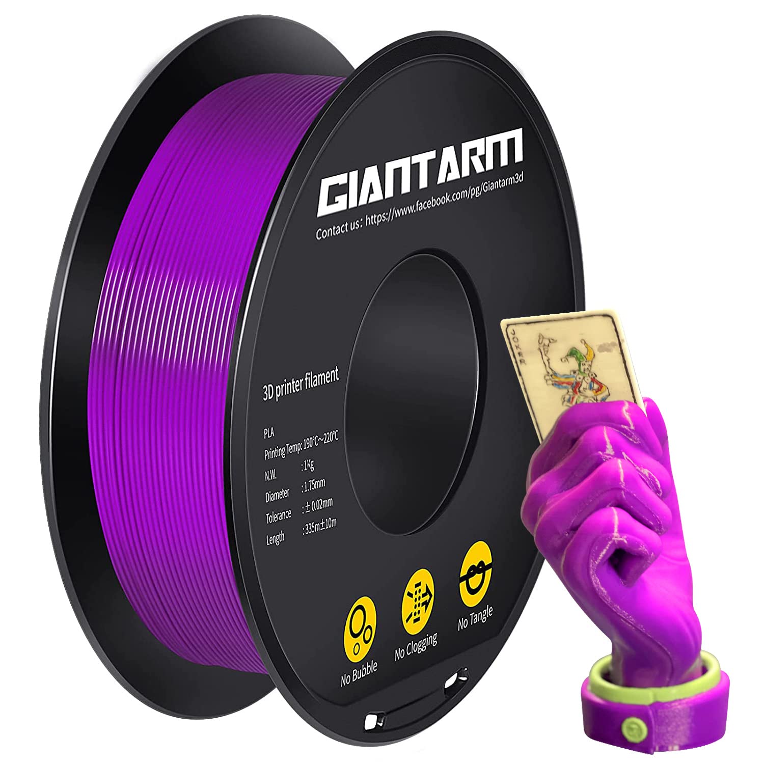 Giantarm 3D Printer Filament, Purple Pla Filament, 1Kg(2.2Lbs) Spool, 1.75Mm Dimension Accuracy +/  0.03Mm, 3D Printing Filament
