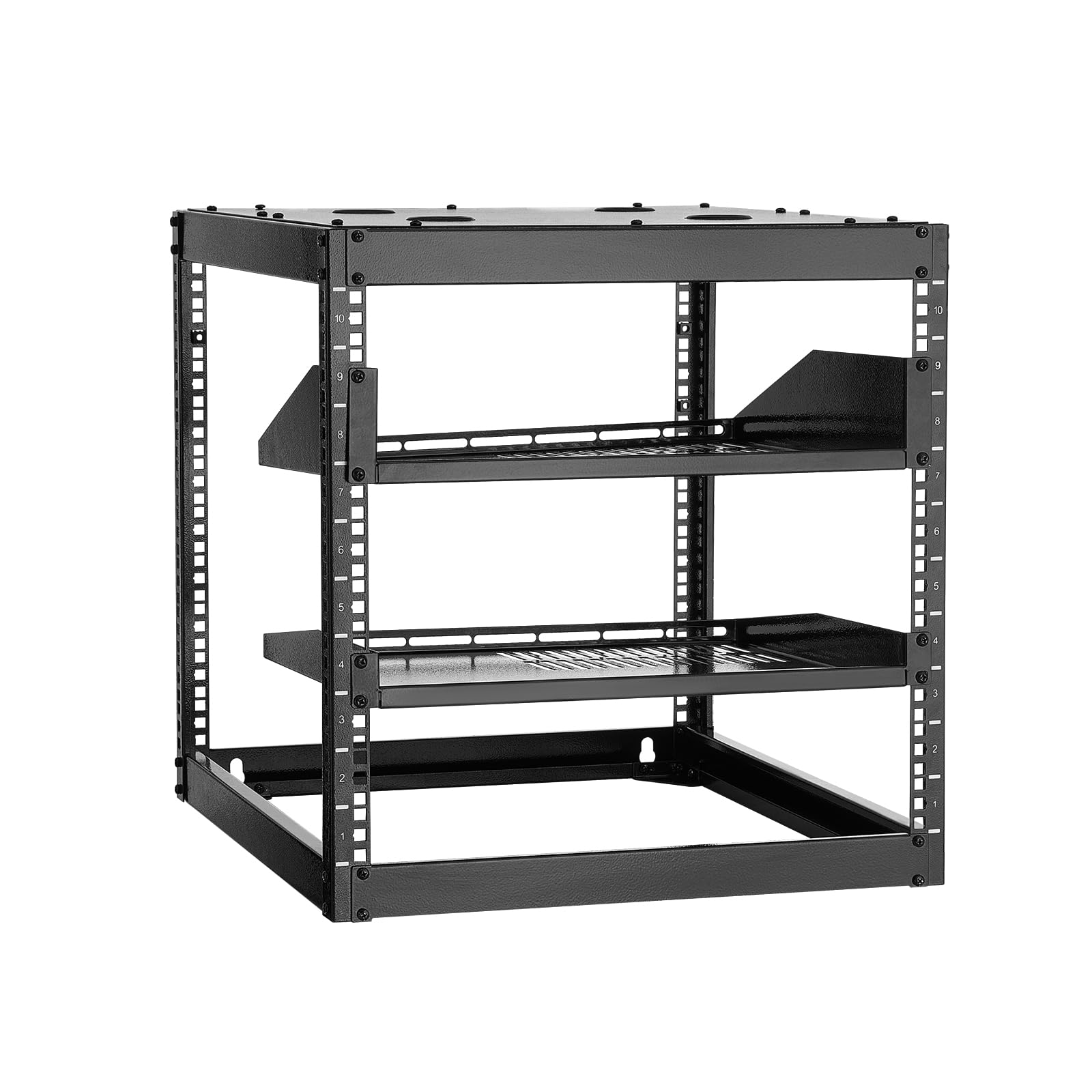 VEVOR 10U Server Rack, Open Frame Network Rack,4-Post Floor Standing or Wall Mounted, Includes 2PCS Vented 1U Rack Shelves & Mou
