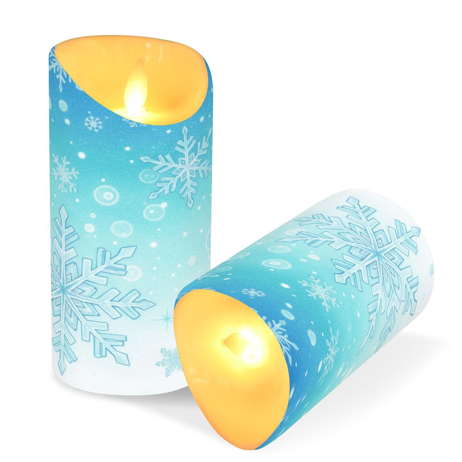 Christmas Flameless Candles Set of 2 Snowflakes Teal Turquoise D Realistic LED Candles with Remote Battery Operated Holiday Deco