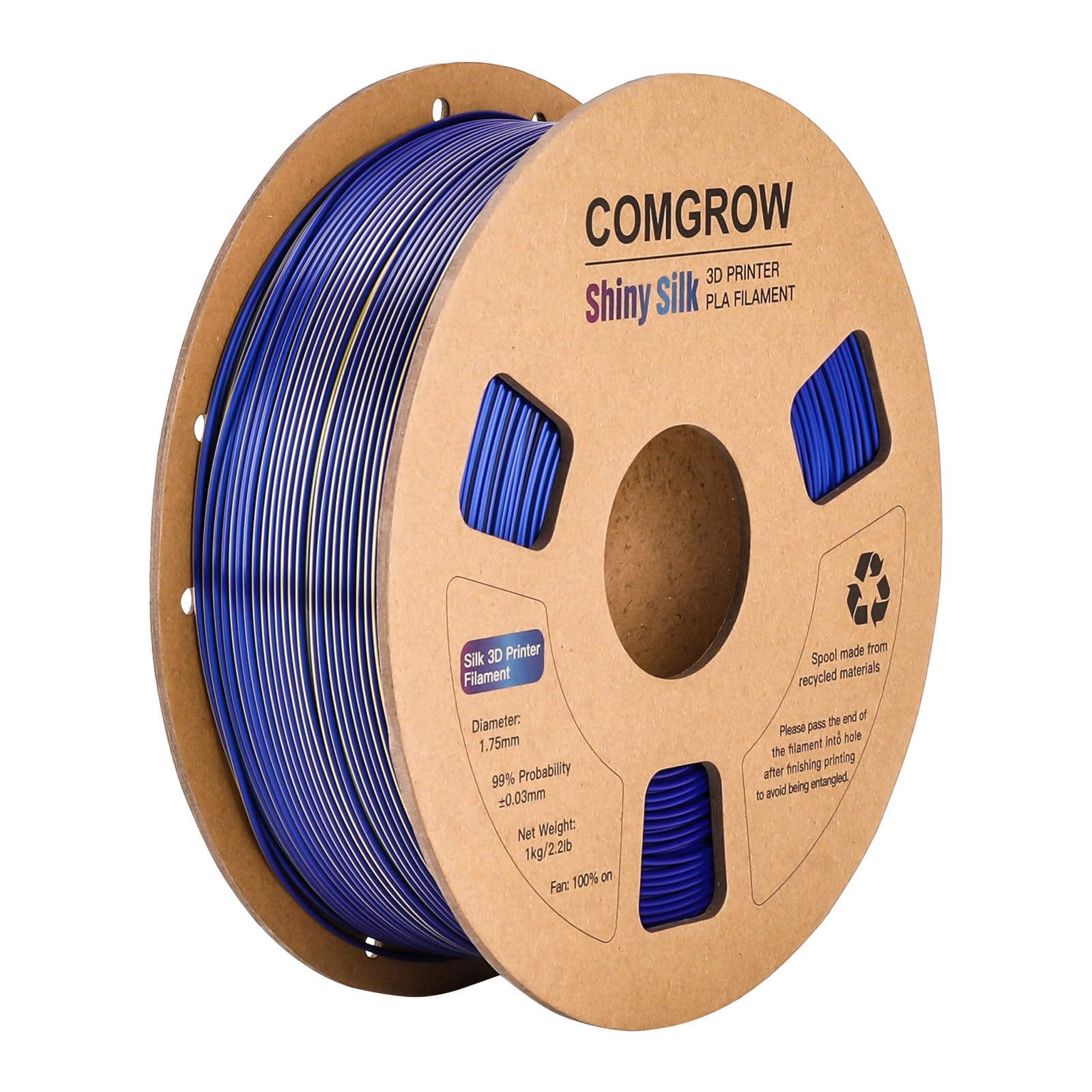 Comgrow Silk Pla 3D Printer Filament, Dual Color 2 In 1 Golden And Blue, 3D Printing Pla Filament 1.75Mm, Dimensional Accuracy +