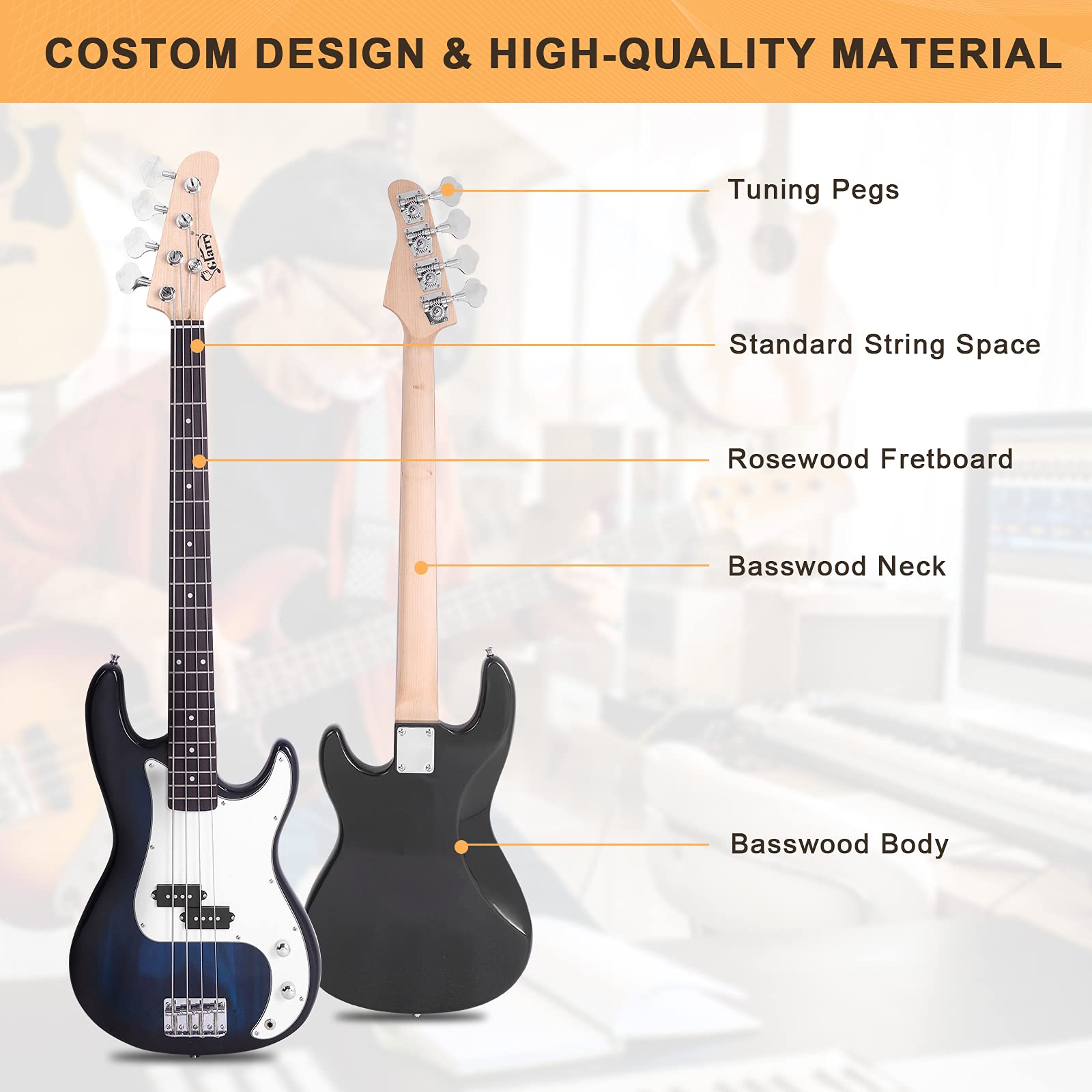 Glarry Full Size Electric Bass Guitar With 20W Amp, 4 String Beginner Starter Kit With Accessories Including Cable, Strap, Bag F