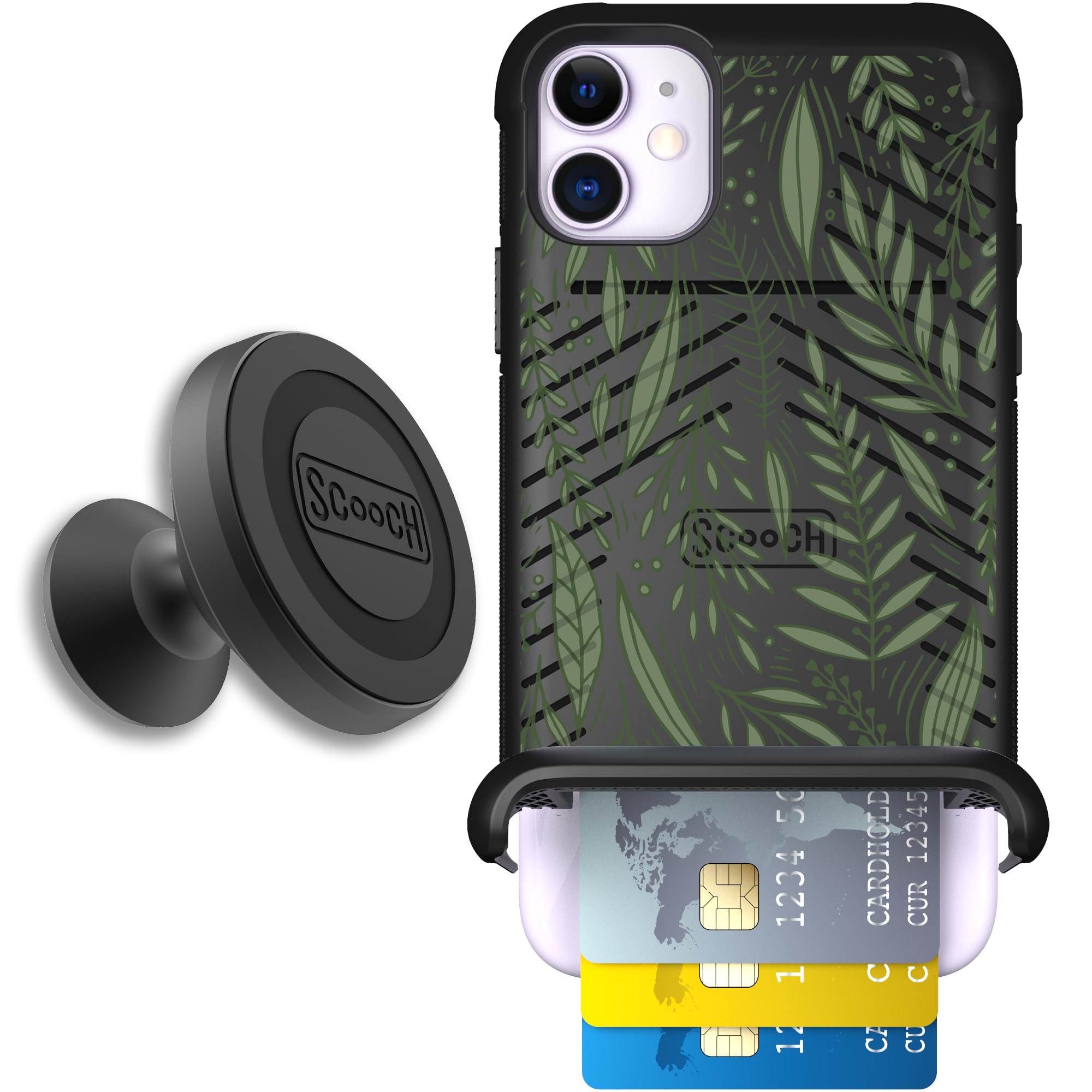 Scooch for iPhone 11 Case with Card Holder, Wingmate Wallet Case with Hidden Card Slot and RFID Protection, Starter Bundle with 