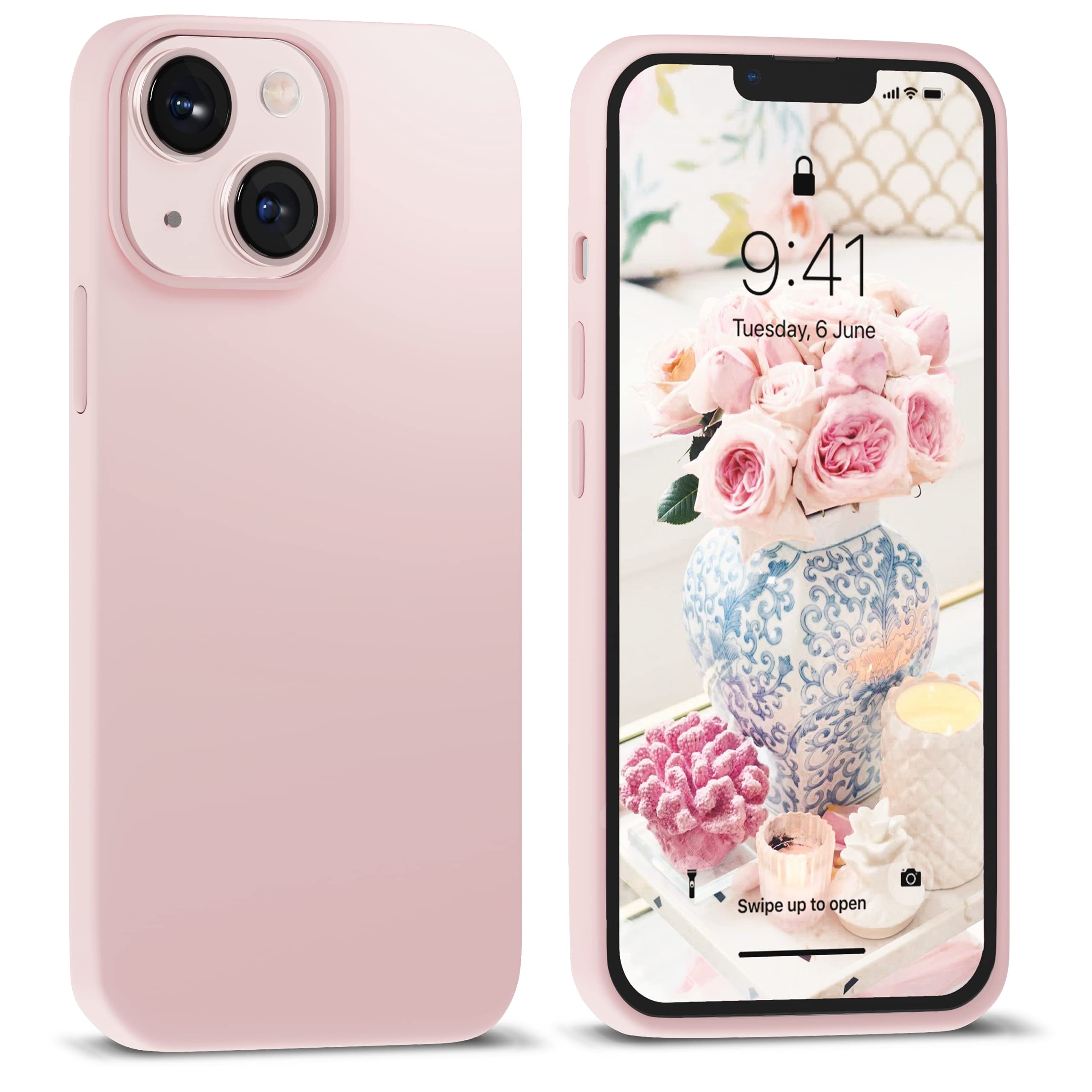 Icesword Iphone 13 Mini Case Sand Pink, Silicone Phone Cases Cover Ultra, Slim Shockproof Protective[Soft Anti Scratch Microfibe