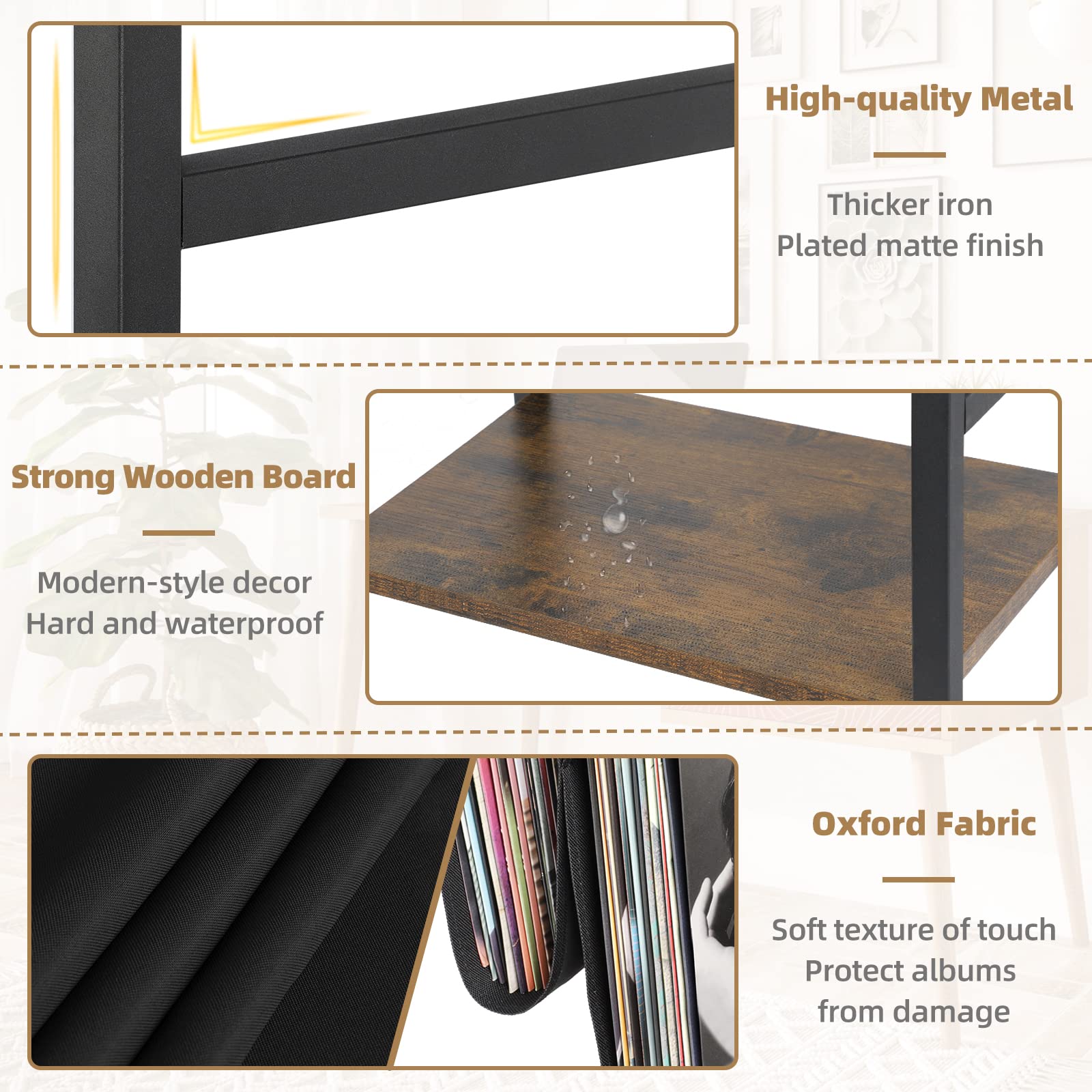 Bikoney Record Player Stand, Turntable Stand With 3 Tier Vinyl Record Storage, Record Player Table Up To 200 Albums, End Table F