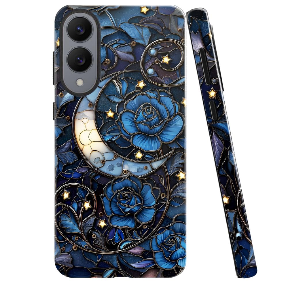 Case for Samsung Galaxy S25 Edge,Stained Glass Moon Mosaic Dark Academia Phone Case Military-Grade Drop Protection Cover for Wom