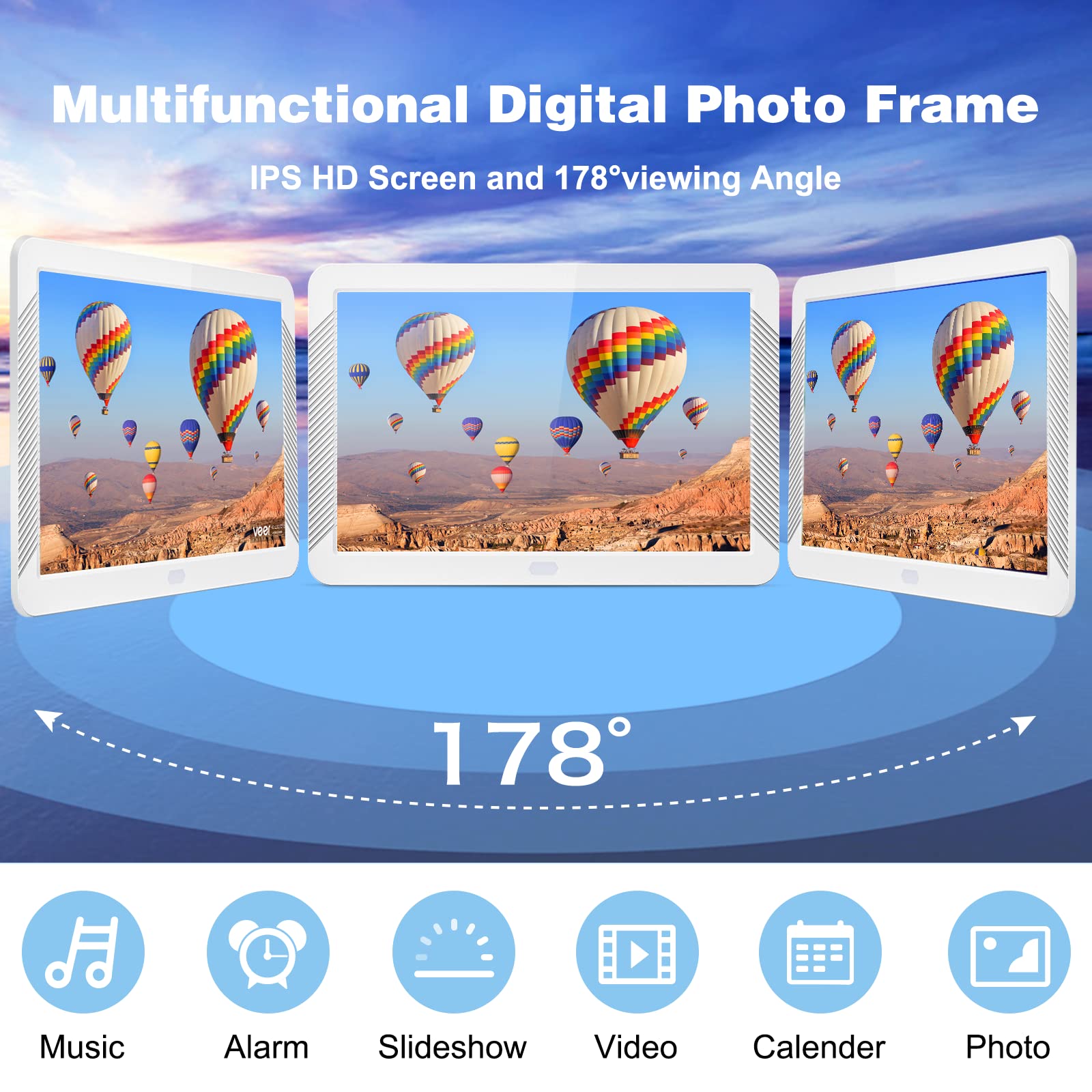 Atatat 8 Inch Digital Photo Frame With High Resolution 1920X1080 16:9 Ips Screen/1080P 720P Video Player/Stereo/Mp3/Auto Rotate/