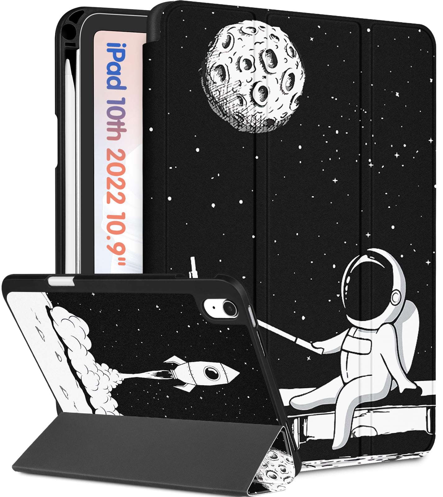 Wazzasoft For Apple Ipad 10Th Generation Case 10.9 Inch Cute Women Girls Kids Folio Cover Teens Astronaut Design Unique With Pen