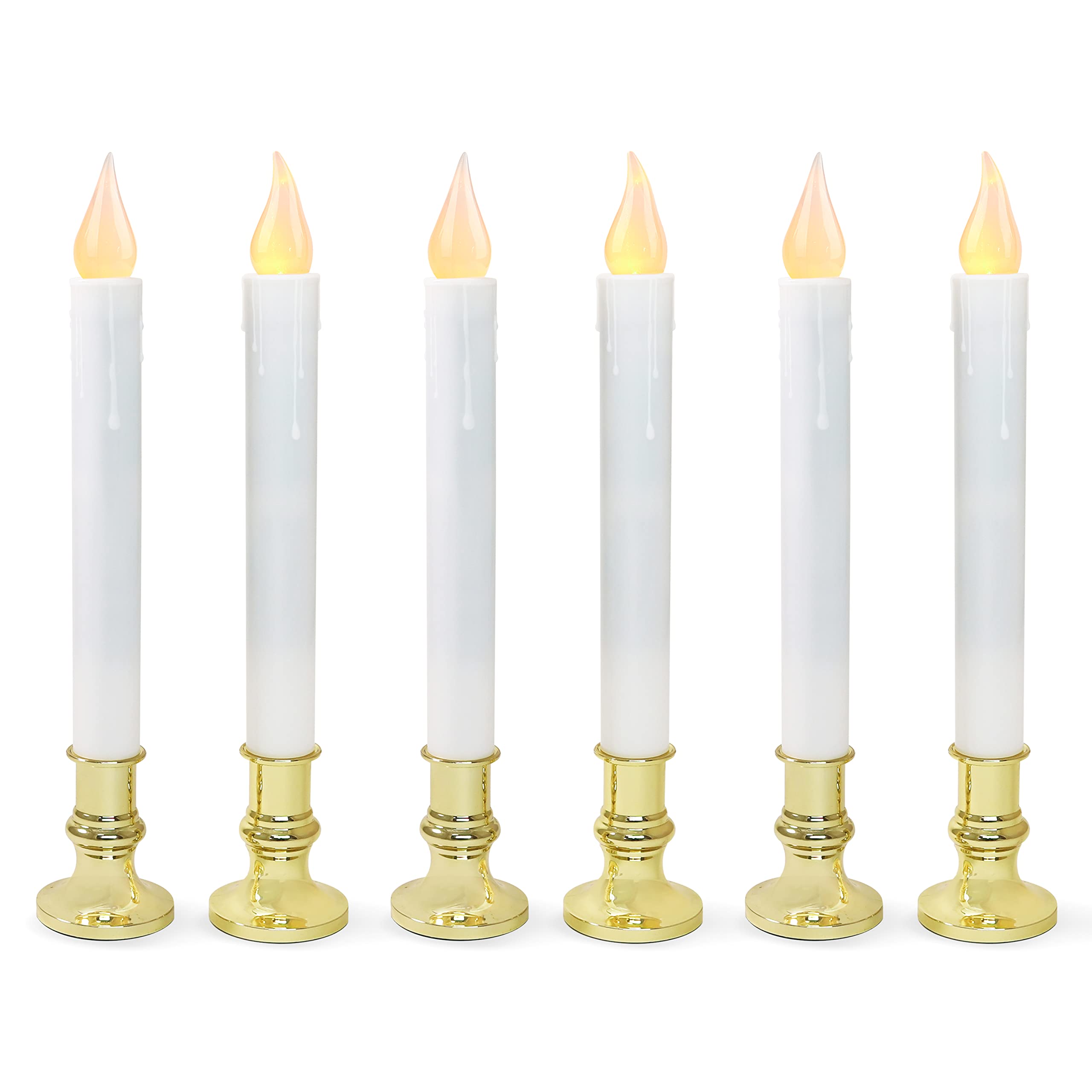 FURORA LIGHTING LED White Taper Candles with Gold Holders Pack of 6 with 5/19 Timer, Elegant Flameless Glow for Home D  cor, Bat