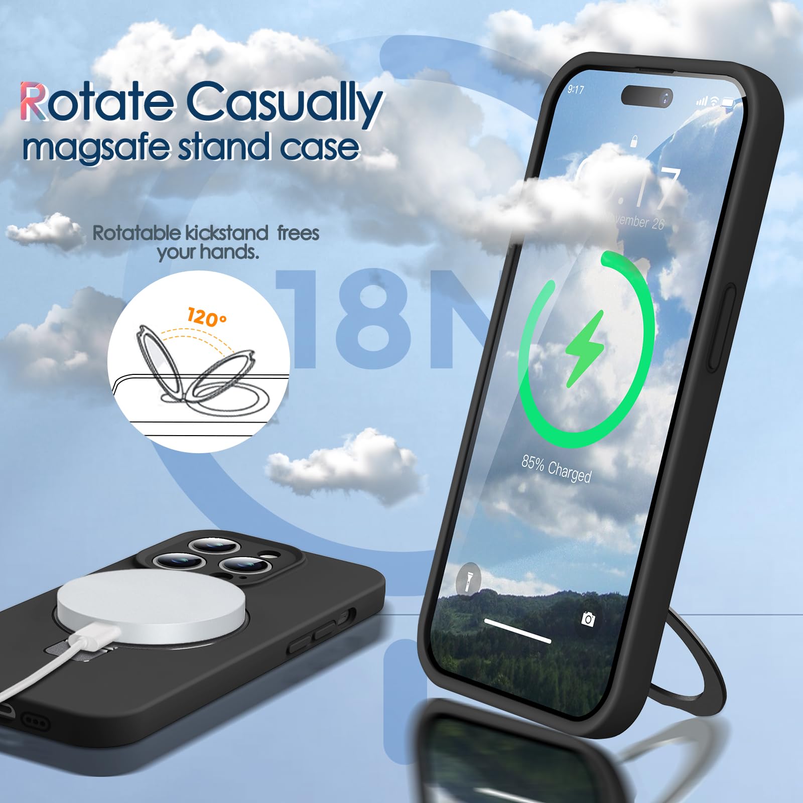 Kmambag Mag Ring Designed For Iphone 14 Pro Case, Liquid Silicone [Moisturizing Factor] Extreme Soft Slim Phone Case With Stand