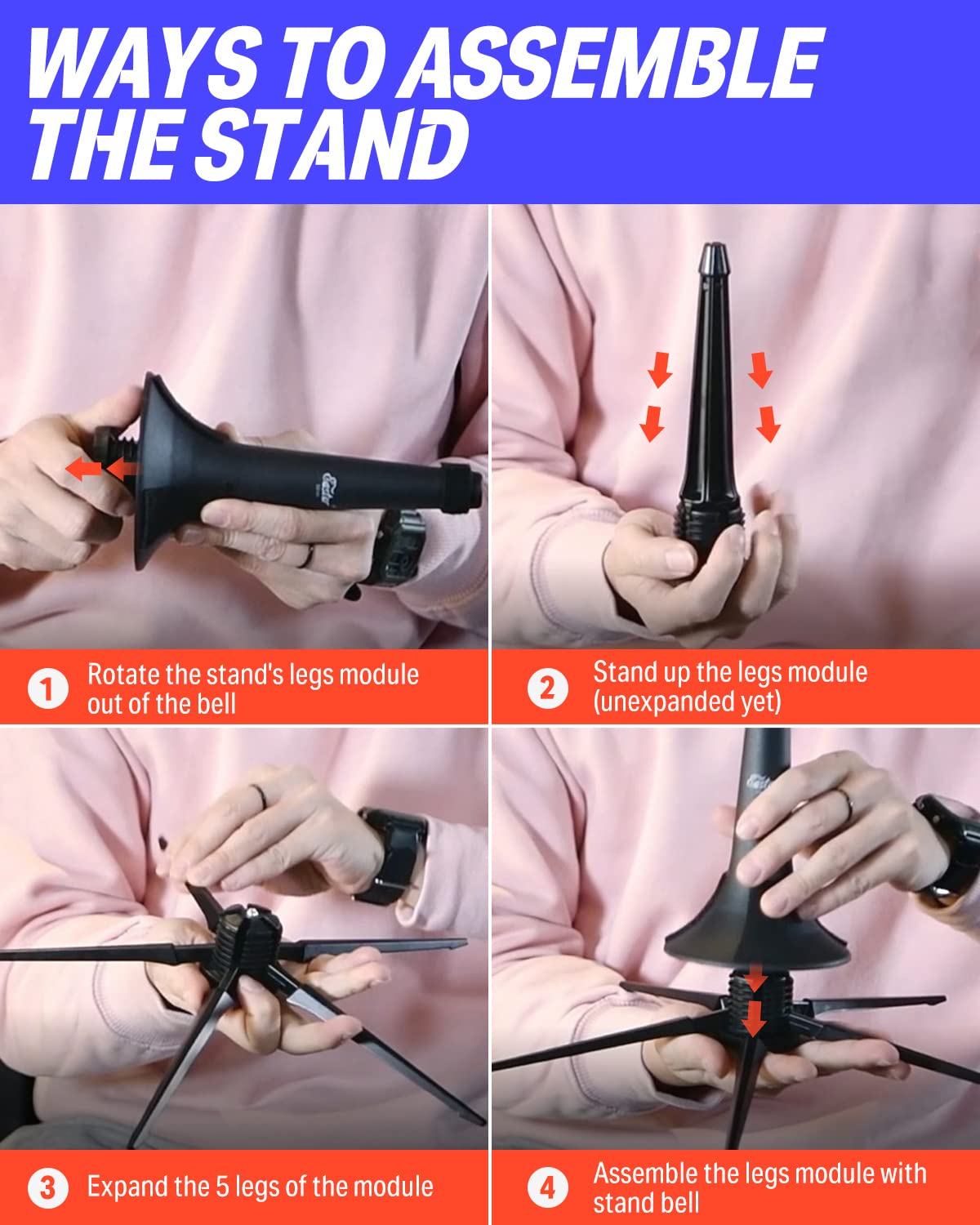 Eastar Trumpet Stand Portable Trumpet Holder Foldable Metal 5 Leg Stand For Brass Instruments Est 001