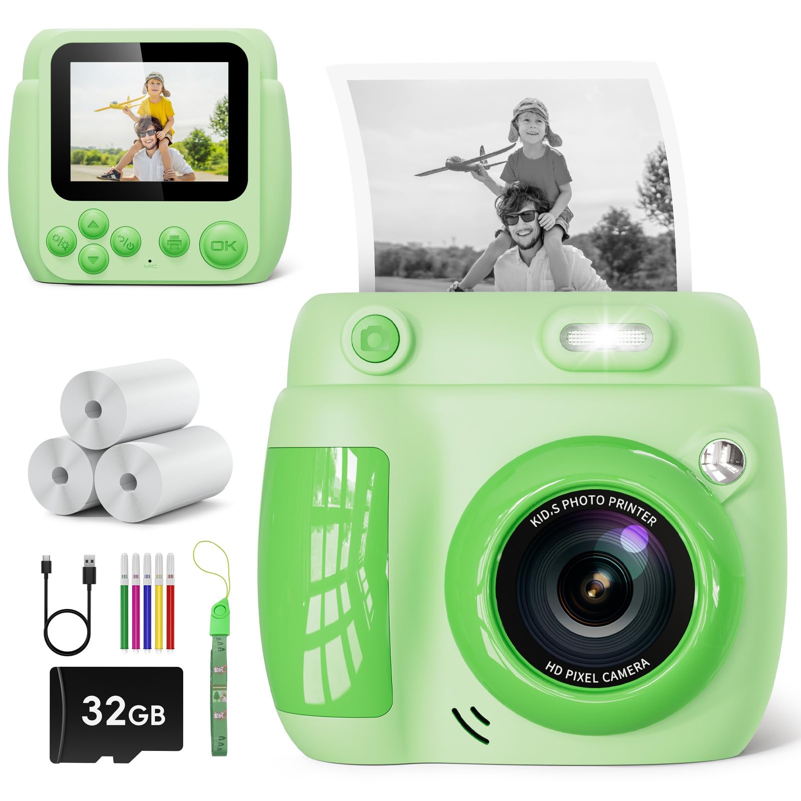 Kids Camera Instant Print - Christmas Birthday Gifts for Girls Boys Age 3-12, 1080P Video Digital Camera with 3 Rolls Printing P
