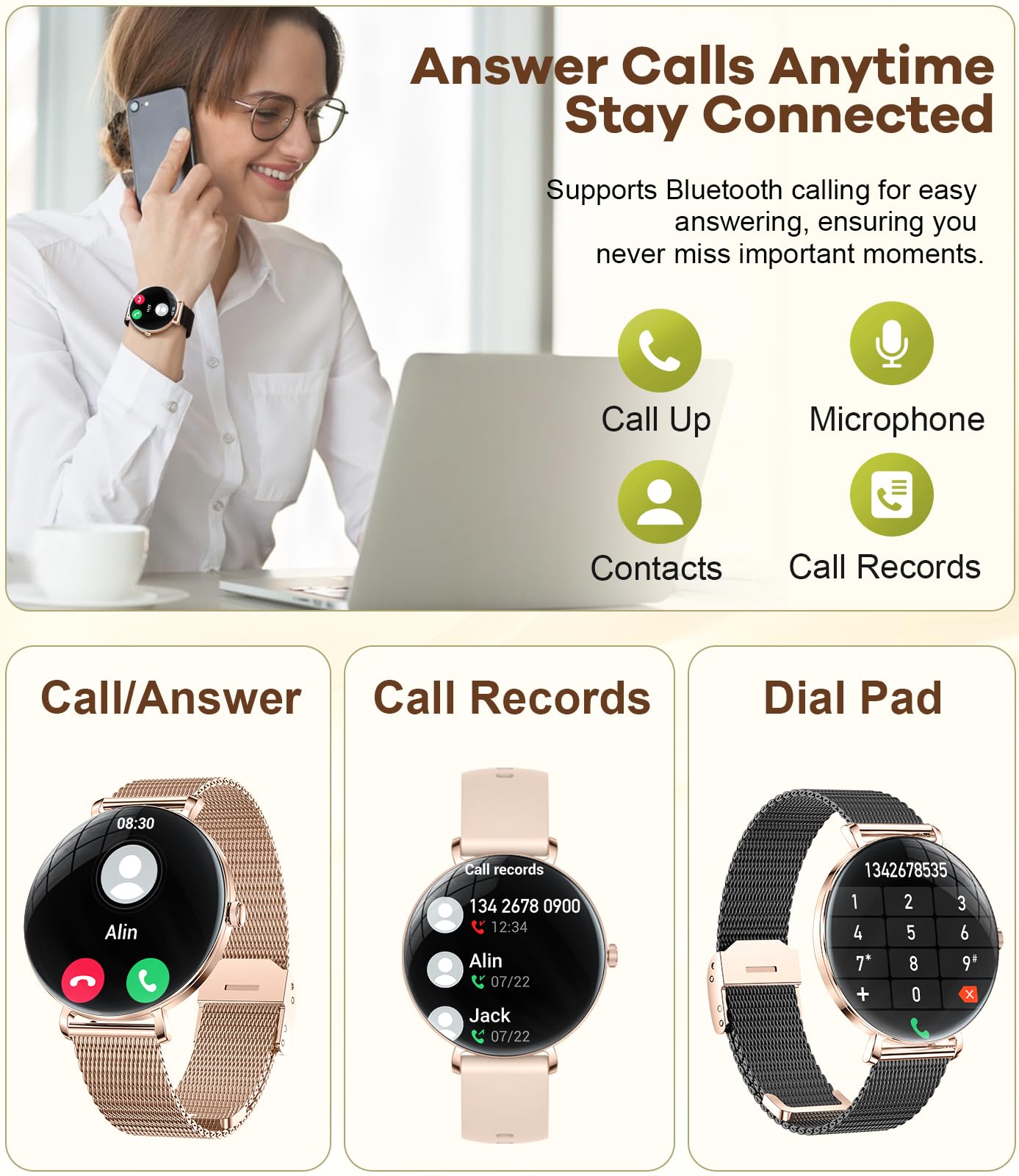 Lige Smart Watches For Women With Calls/Answer:1.43 '' Amoled Smart Watch Compatible With Android & Iphone, Ip68 Waterproof Fitn