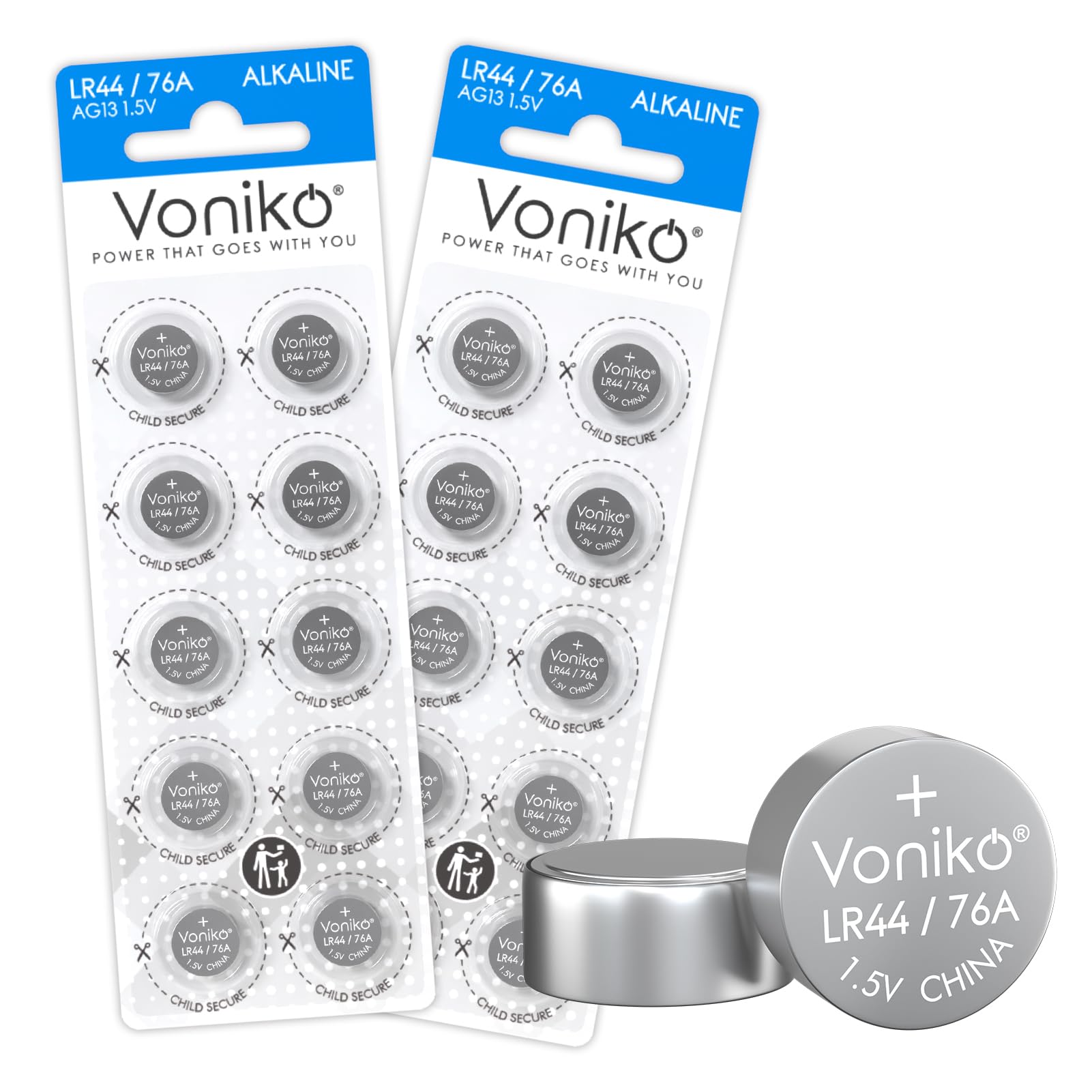 Voniko AG13 LR44 Alkaline 1.5 Volt Button Cell Batteries 20 Pack