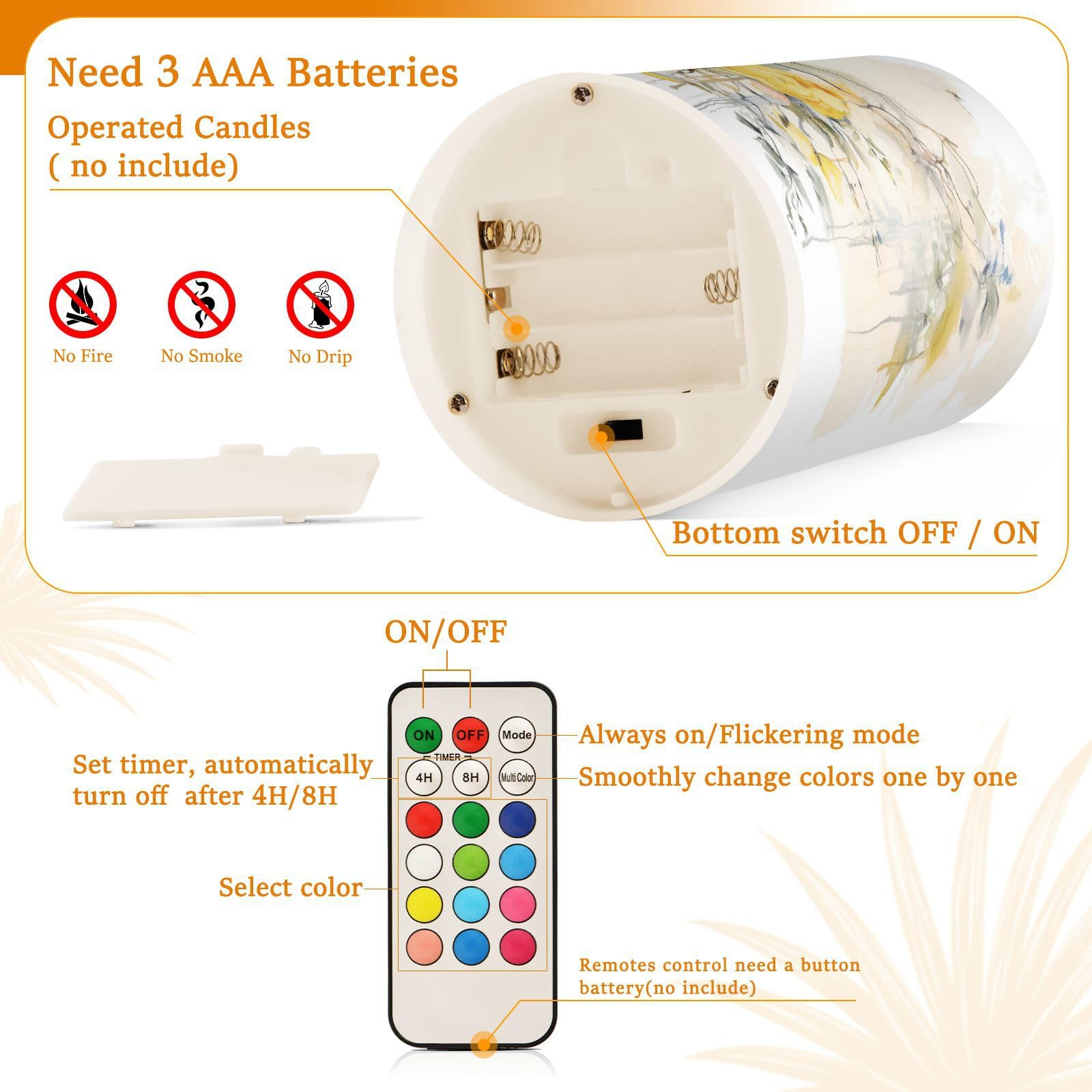Spring Blue Bird With Yellow Flowers Butterflies Flickering Flameless Candles Battery Operated With Remote Timer,Tea Light Candl