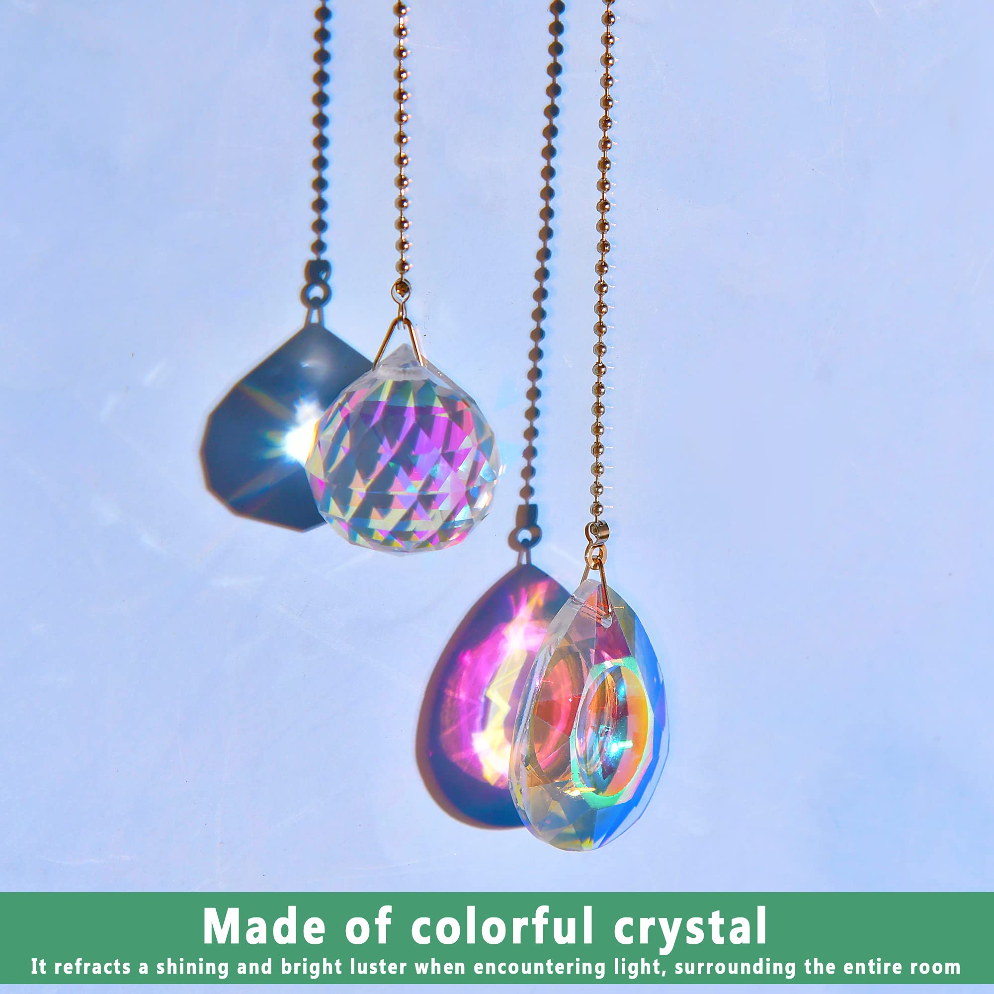 Worldity 5 Pieces Crystal Ceiling Fan Pull Chain, Rainbow Maker Fan Pulls Decorative, Pull Chain Extension With Connector For Li