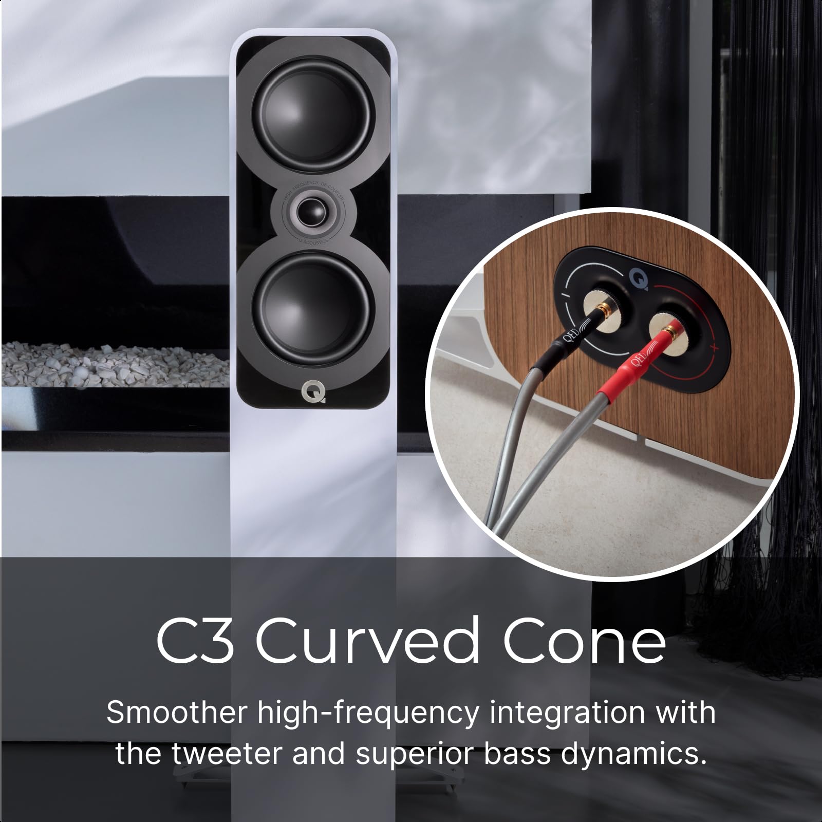 Q Acoustics 5040 Floorstanding Speaker Satin White (Single Speaker)   2 X 5 Mid/Bass Drivers, 1'' Tweeter   Stereo System For Ho