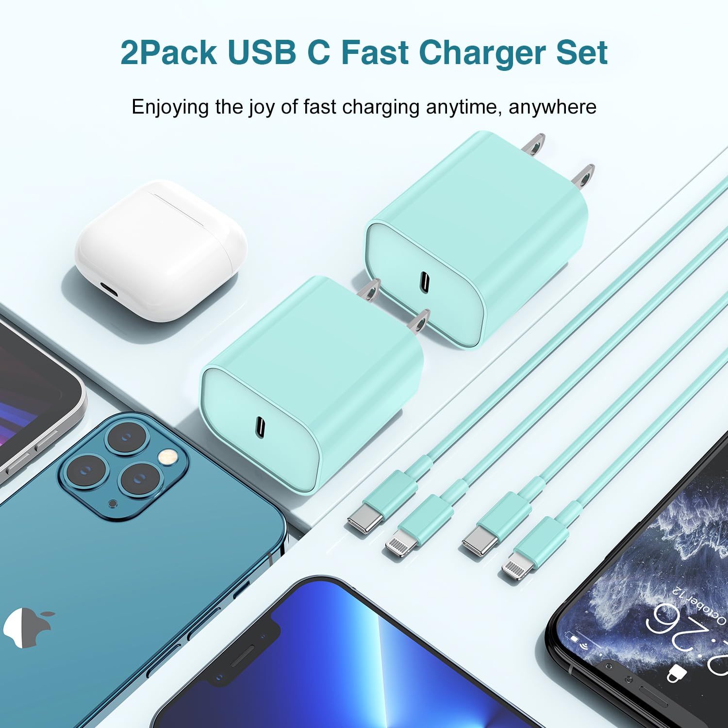 Hcoob Iphone 14 13 12 Charger, [Mfi Certified] 10Ft Longtype C To Lightning Cable Fast Charging, 20W Usb C Fast Charger Block Fo