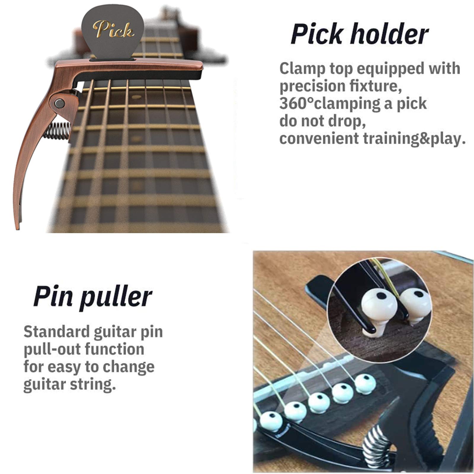 Tanmus 3In1 Guitar Capo For Acoustic And Electric Guitars,2 Pack(With Pick Holder And 6Picks),Ukulele,Strings Accessories