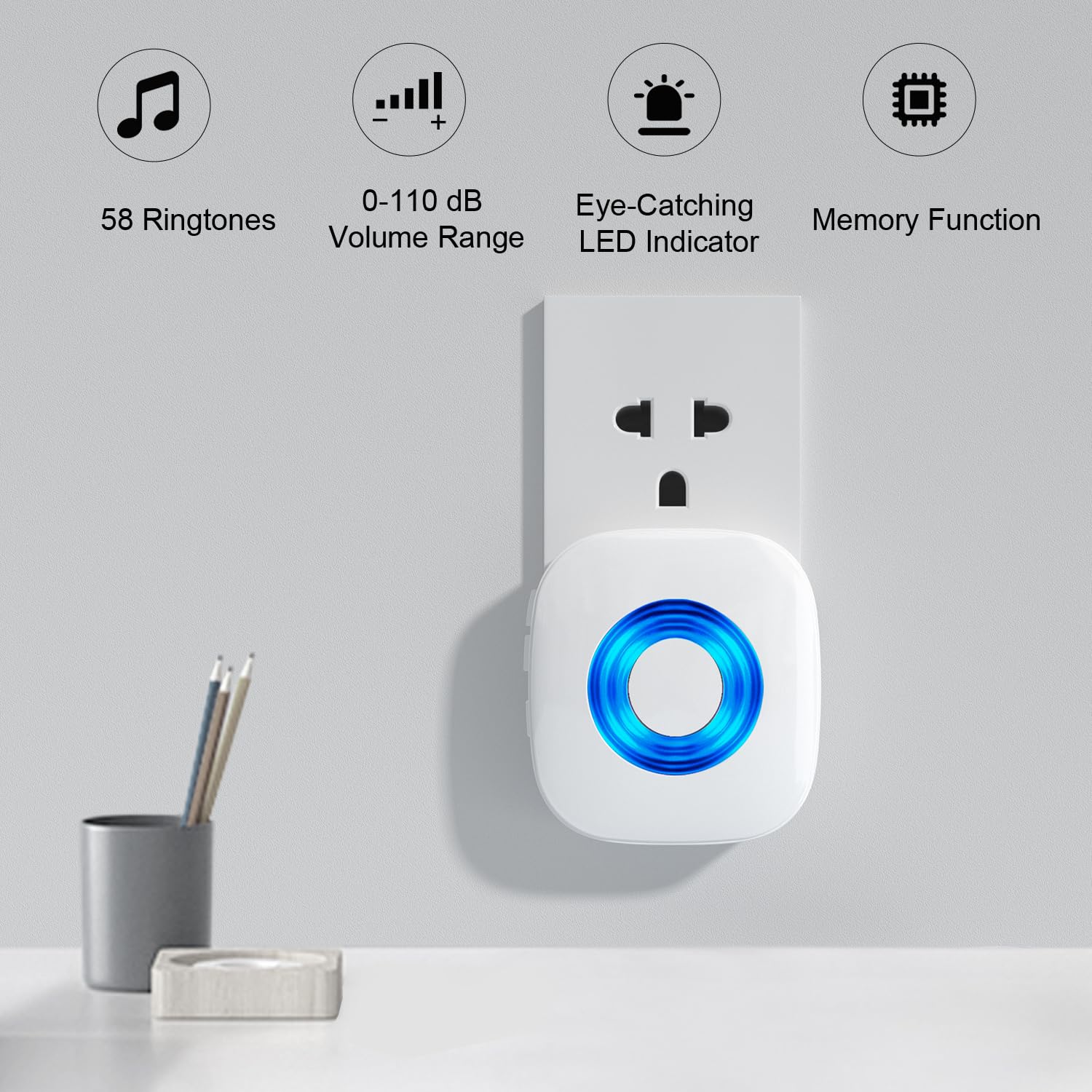 Wireless Door Bell, Physen Waterproof Doorbell Chimes For Home Operating At Over 1300 Ft Range 58 Doorbell Ringer 5 Volume Level
