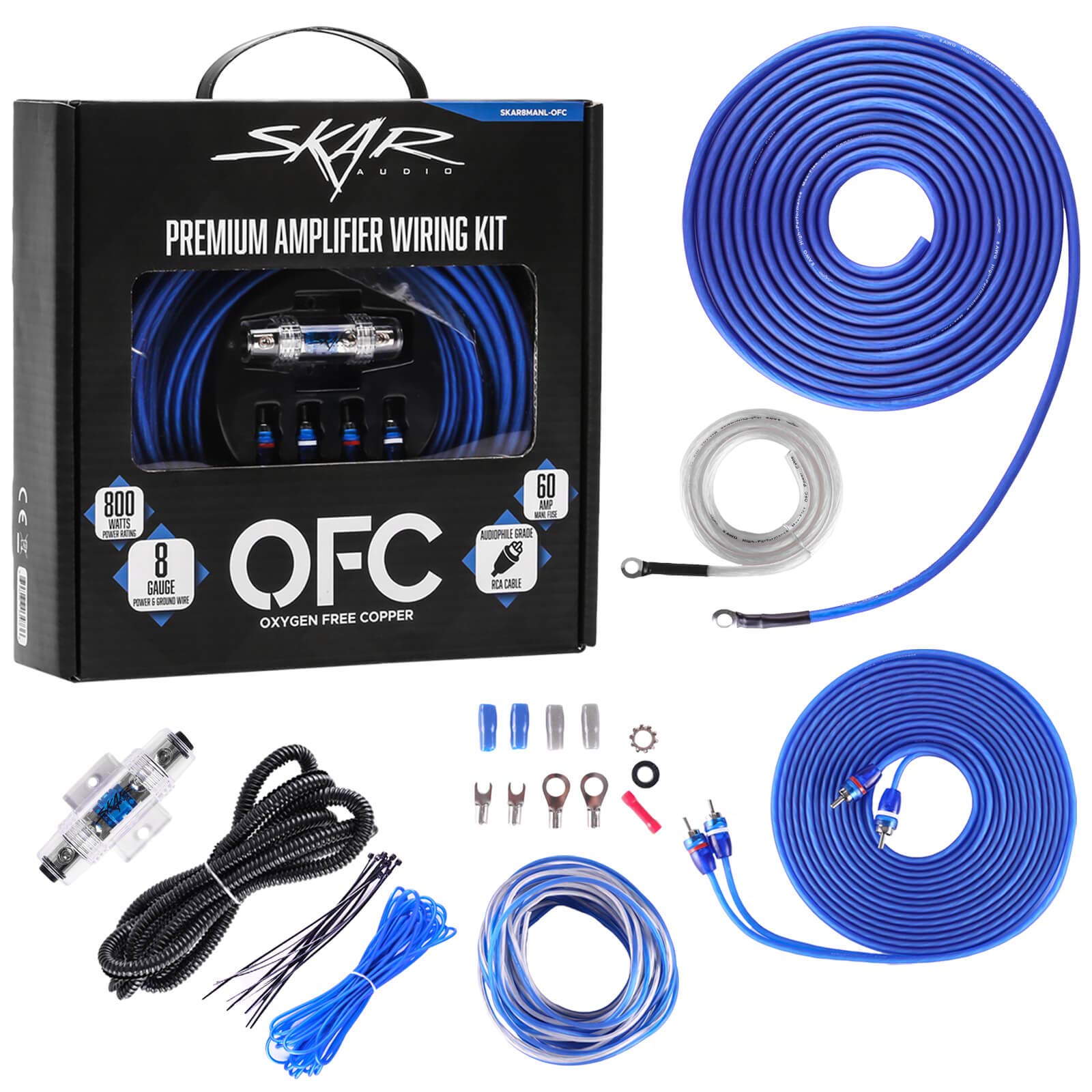 Skar Audio 8 Gauge Ofc Complete Amplifier Installation Wiring Kit, Skar8Manl Ofc