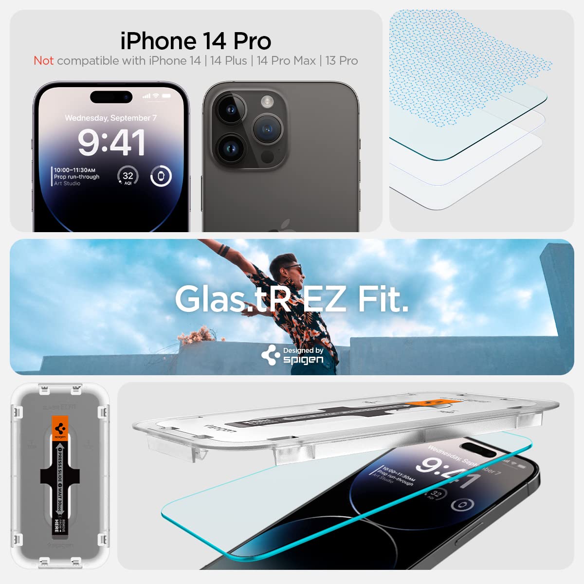 Spigen Tempered Glass Screen Protector [Glastr Ez Fit] Designed For Iphone 14 Pro [Case Friendly]   Sensor Protection / 2 Pack
