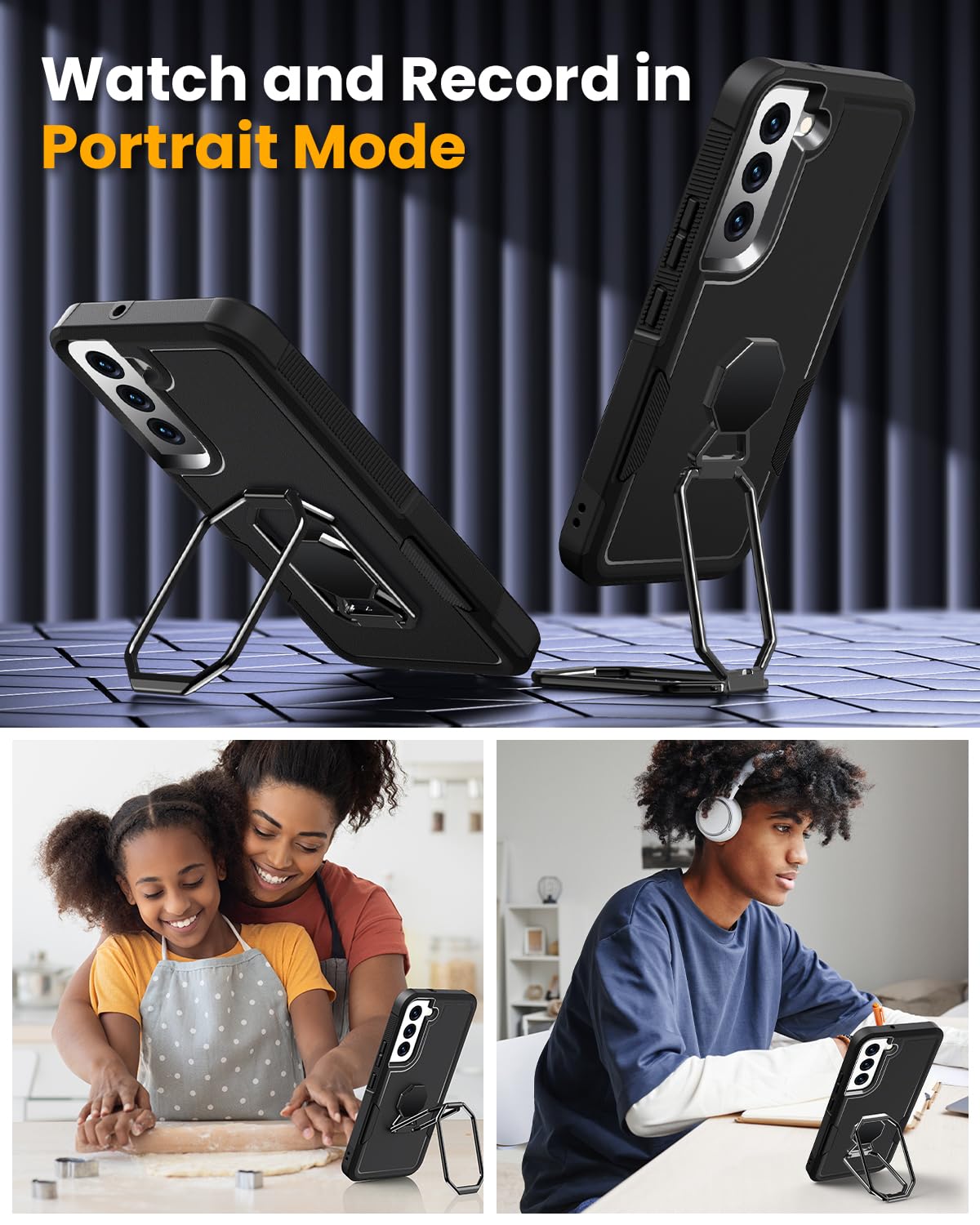 Shields Up For Samsung Galaxy S22 Case With Stand (Two-Way Stand), Galaxy S22 Phone Case With Double Ring Holder, Heavy Duty Sho