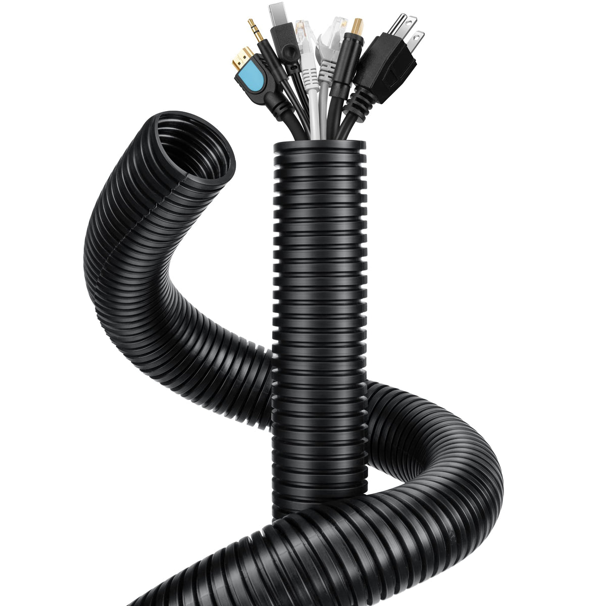 Wire Loom 1 Inch 13Ft, Yclyc Split Loom, Outdoor Cord Protector, Flexible Wire Conduit Automotive, Wire Protector Tubing, Black