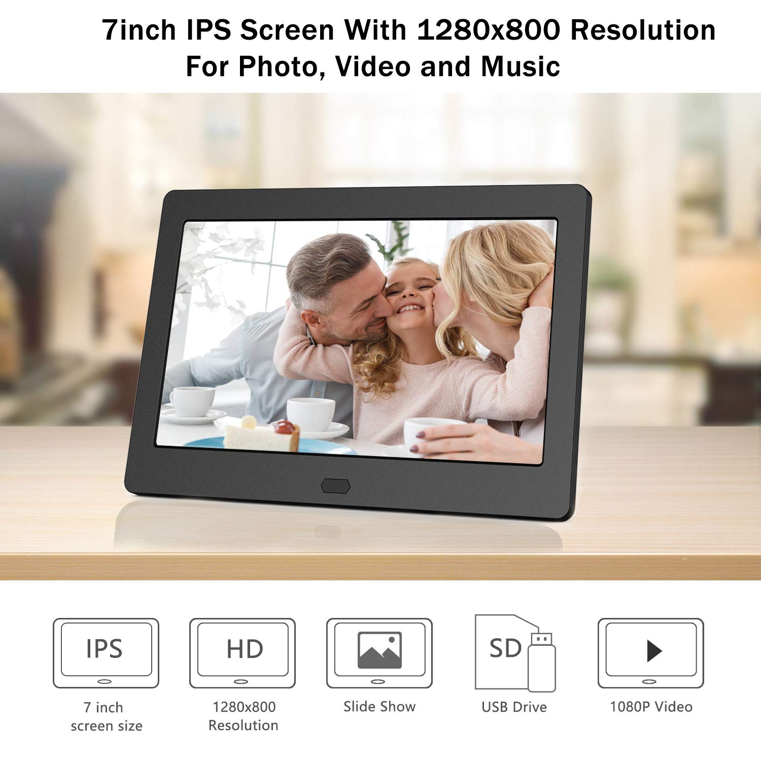 Digital Photo Frame With Ips Screen   Digital Picture Frame With 1080P Video, Music, Photo, Auto Rotate, Slide Show, Remote Cont