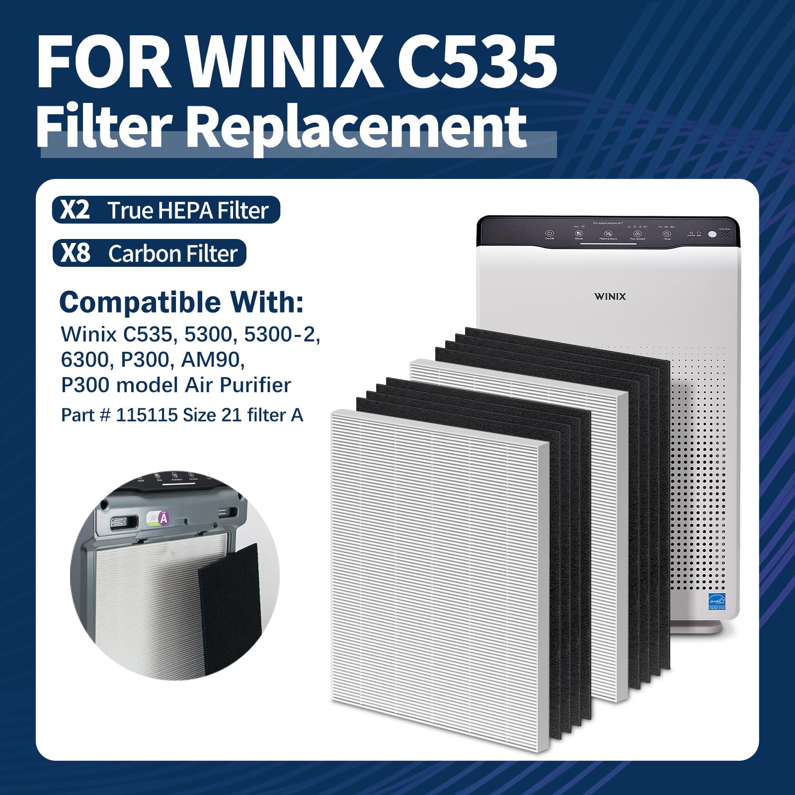 Lantiny 115115 Replacement Filter A For Winix Plasmawave Air Purifier C535 5300 5300 2 6300 6300 2 P300 Am90 9000 5000 5000B C90