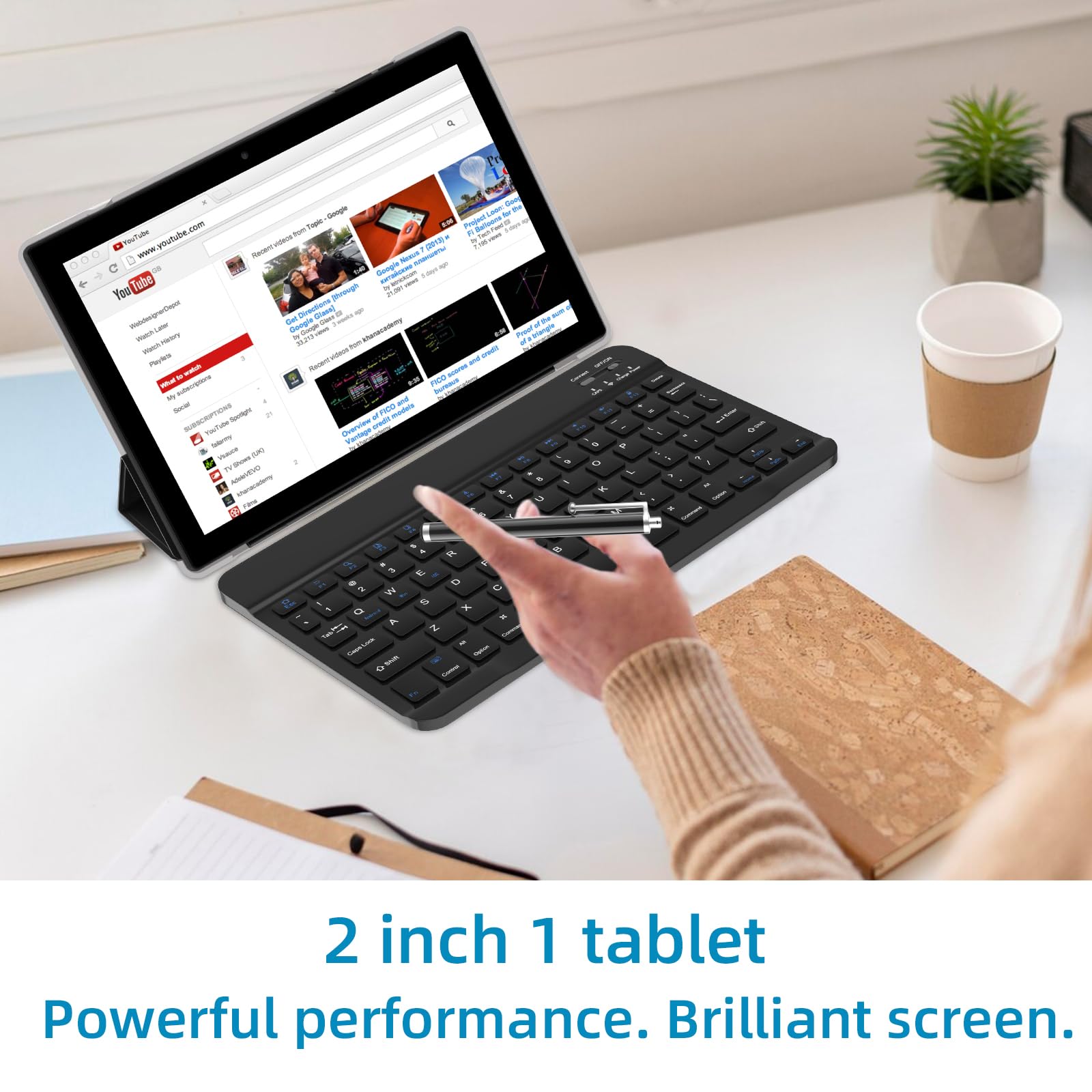 Android Tablet With Keyboard Protect Case Mouse Stylus 10 Inch Tablet 2 In 1 Tablets Set 12Gb+128Gb/1Tb Expandable Dual Camera T