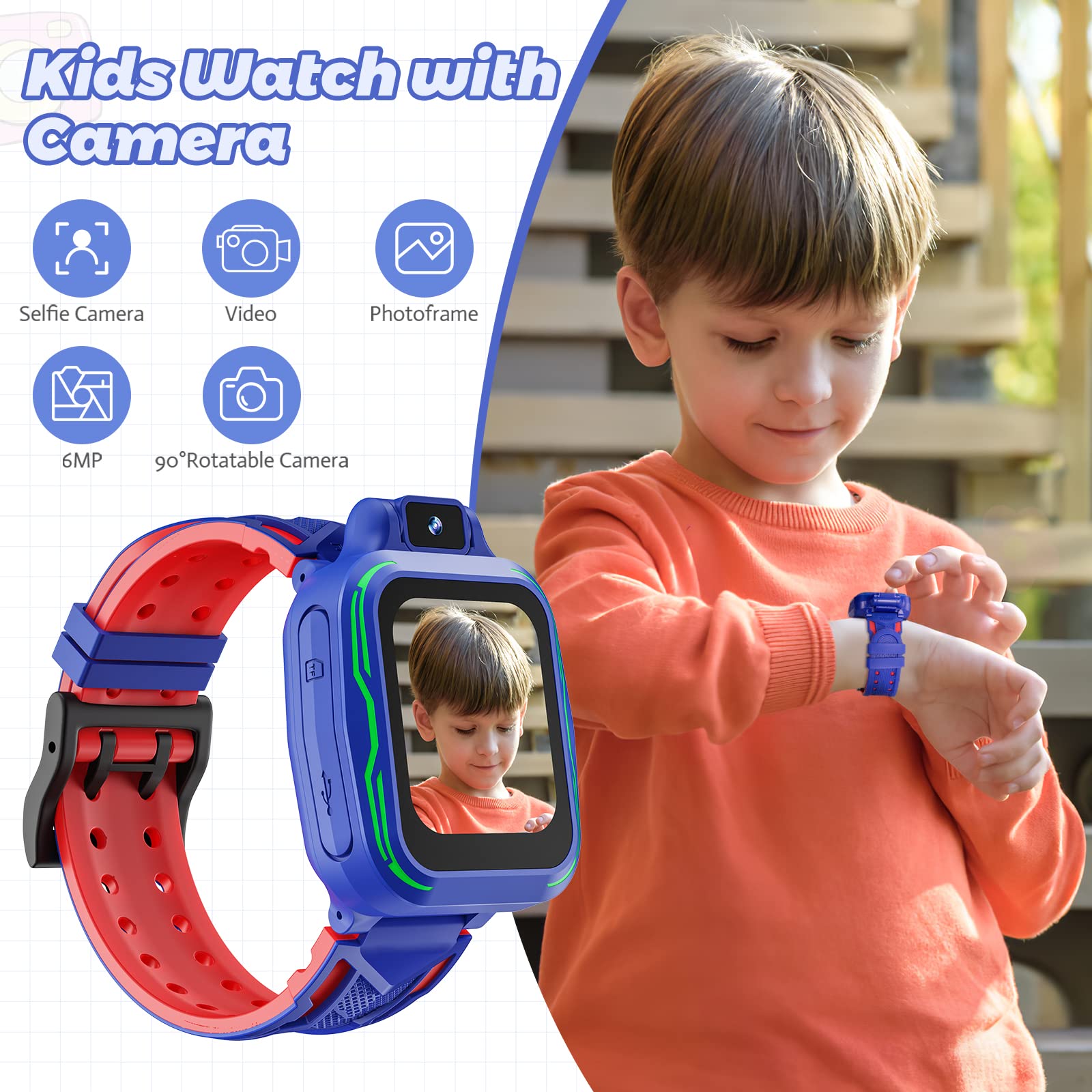 Vansing Kids Watch Boys With Camera,Children Digital Smart Watch Touchscreen With Video Mp3 Alarm Pedometer Games For Age 3 9 Ye