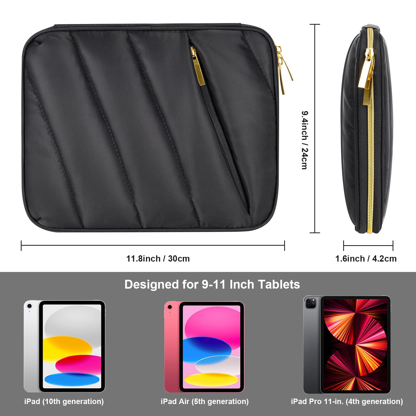 9 11 Inch Ipad Sleeve Case, Puffy Padded Pouch Bag For Ipad Pro 11 In (M4), Ipad 10.9 (10Th Gen), Ipad Air 11 In (M2), Galaxy Ta