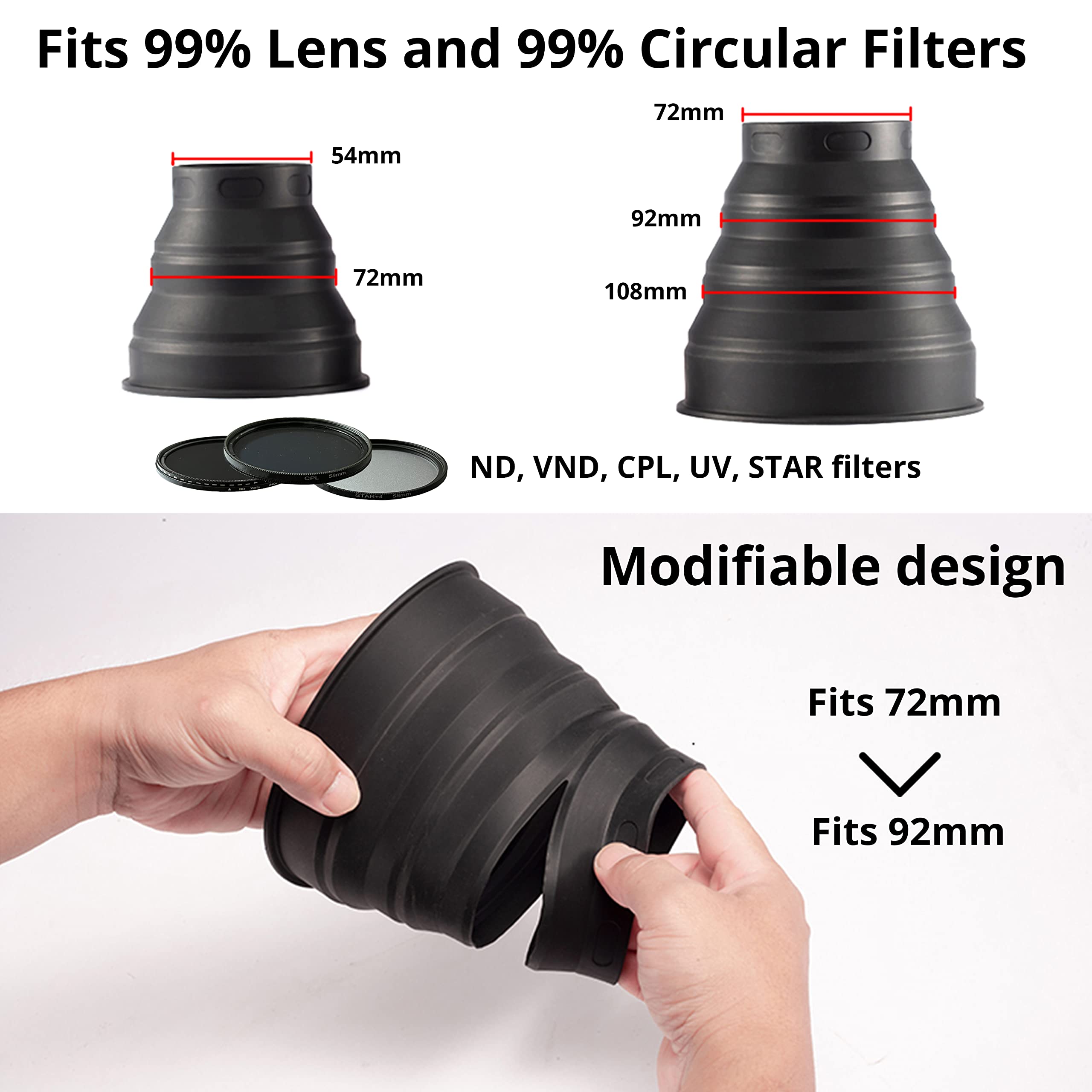 Camera Lens Hood, Foldable Anti Reflection Lens Hood, Protect Lens From Rain, Dust, Bird Poop, Reflection (Medium   (M|72))