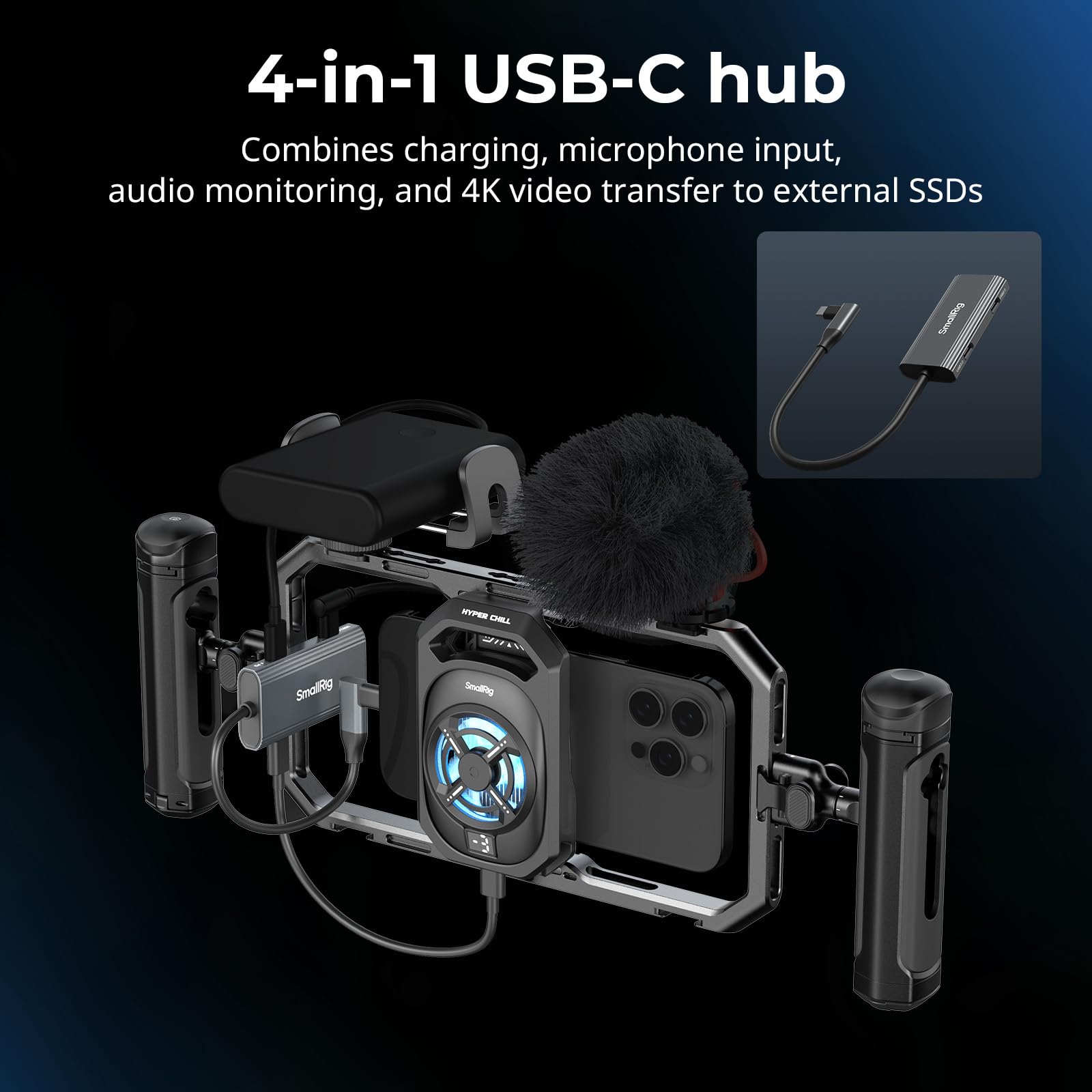 Smallrig All-In-One Cooling Dual Handle Phone Cage Kit For Iphone 17/16/Android, 15W Active Cooler & 4-In-1 Usb-C Hub, Universal