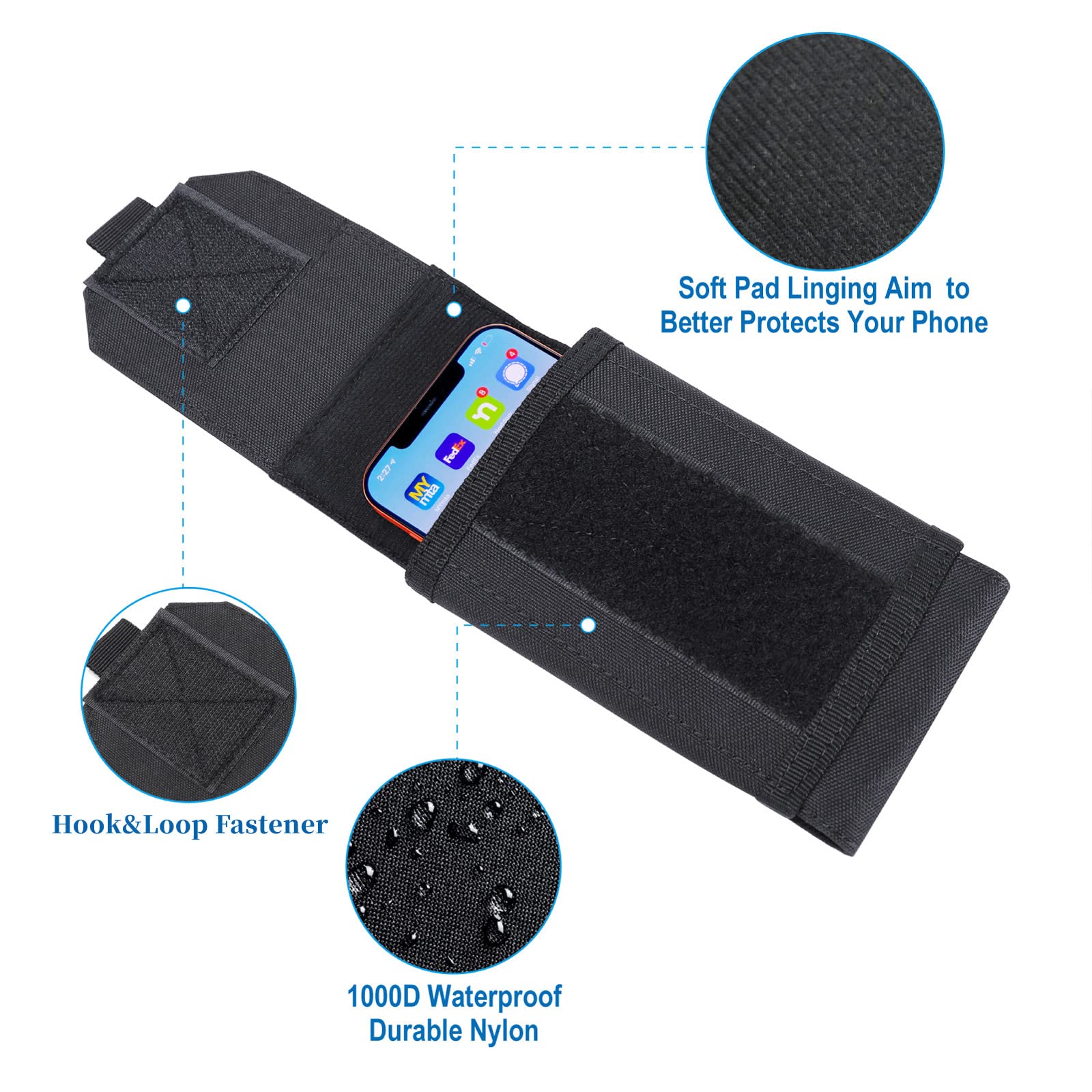 Heyqie Black Tactical Molle Cellphone Pouch Case,Heavy Duty Waterproof Phone Holster Bag For Iphone 11 12 13 Pro Max For Samsung