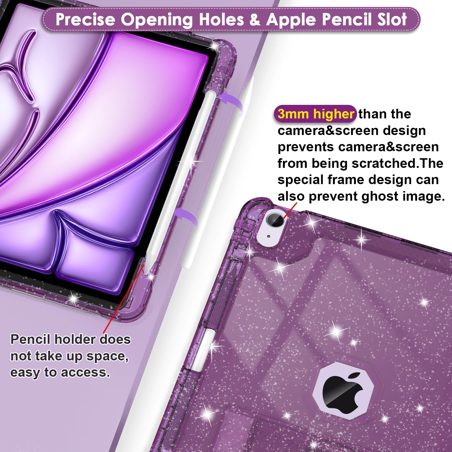 Zonefoker For New Ipad Air 13 Inch Case 2024 M2, 13'' Ipad Air Case 6Th Gen 2024 13 Inch Purple Glitter Slim Cover With Pencil H