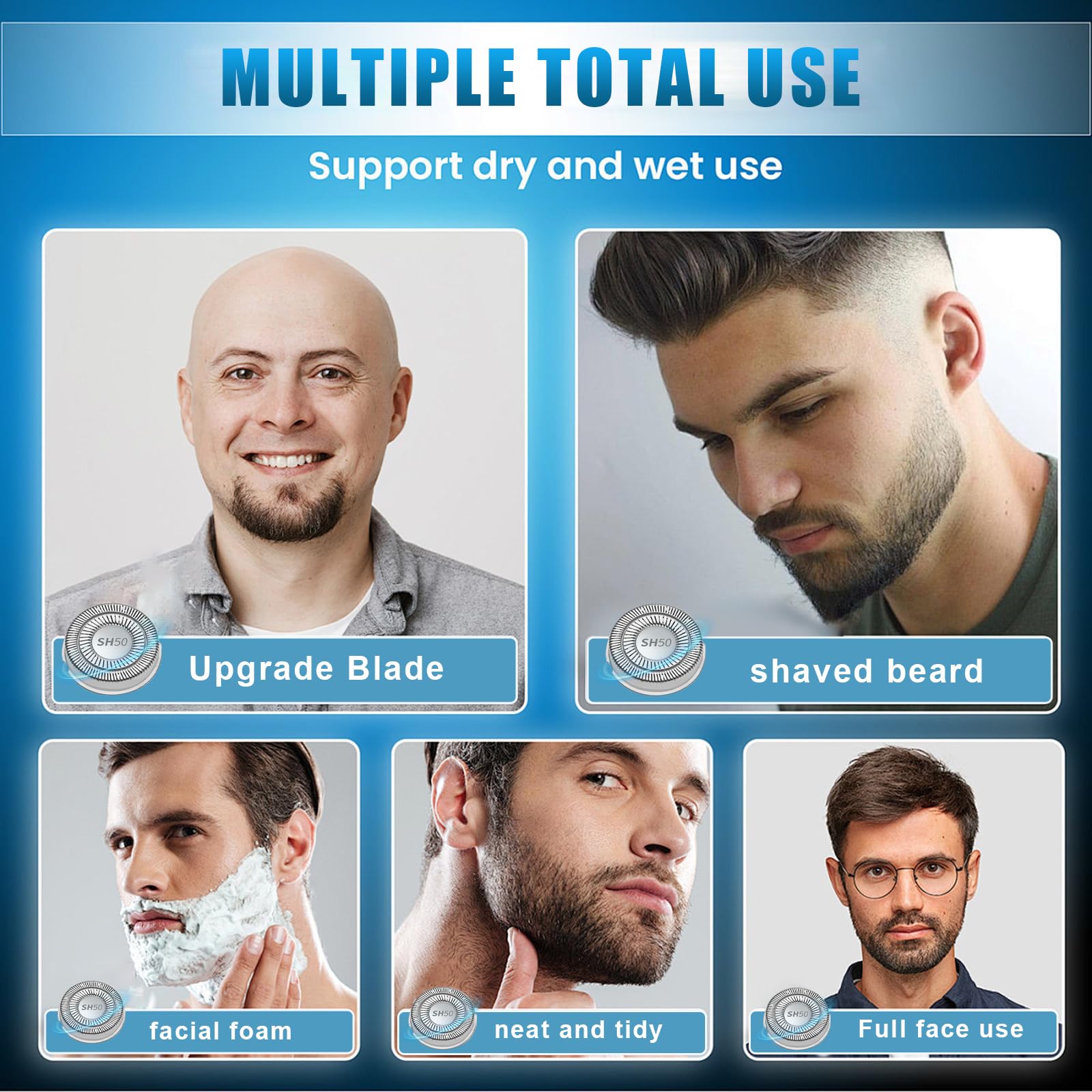 6 Pack Sh50 Replacement Heads Double Blades Compatible With Replacement Phillips Norelco 5000 Replacement Electric Shaving Head