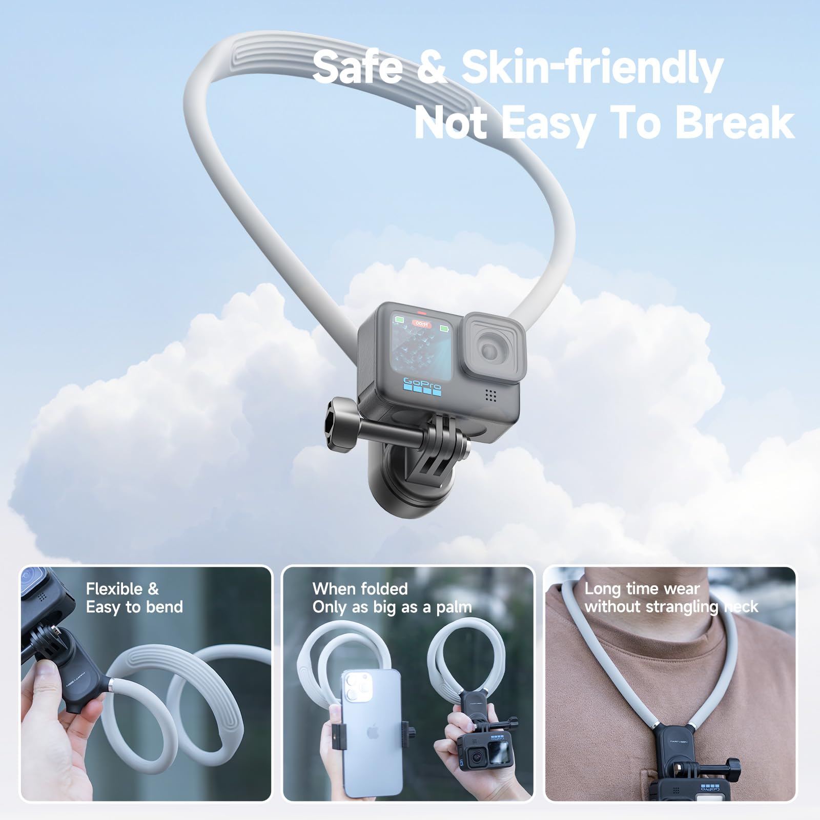 Martvsen Magnetic Neck Holder For Action Camera & Phone, Hands Free Mount For Gopro Dji Insta360 Iphone 16 Android, Neck Camera