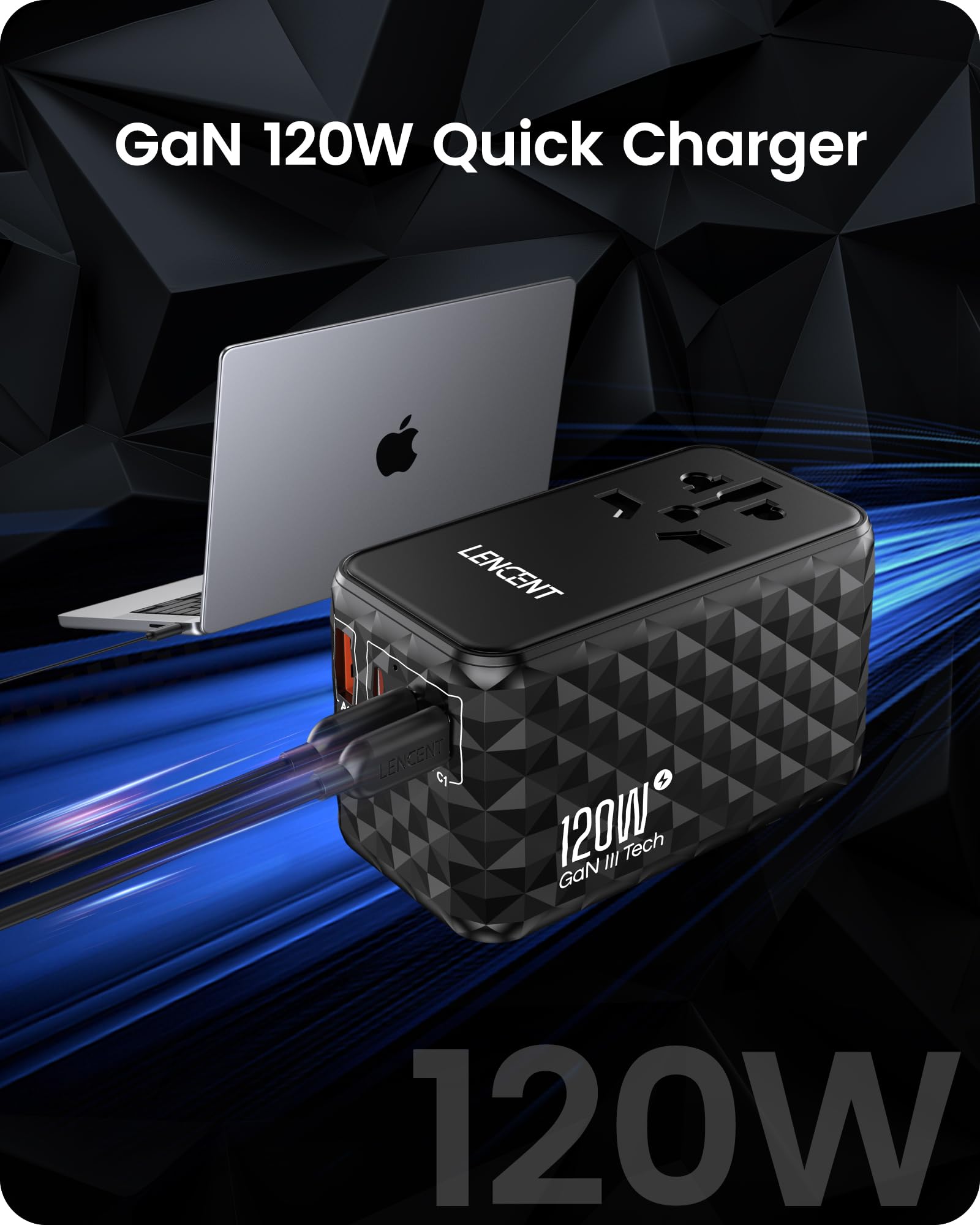 Lencent 120W International Travel Adapter, Gan Universal Travel Adapter With 1 Usb A & 3 Type C Power Adapter, Fast Charger For