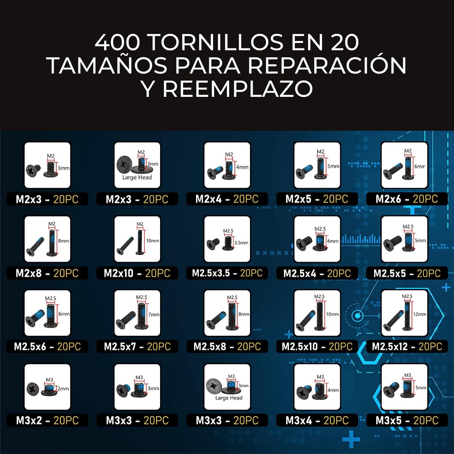 Bolt Dropper 400Pcs Laptop Screws W/Blue Nylok (20 Sizes) Titanium Nitride Screw Driver, Notebook Computer Screw Kit Set, Electr