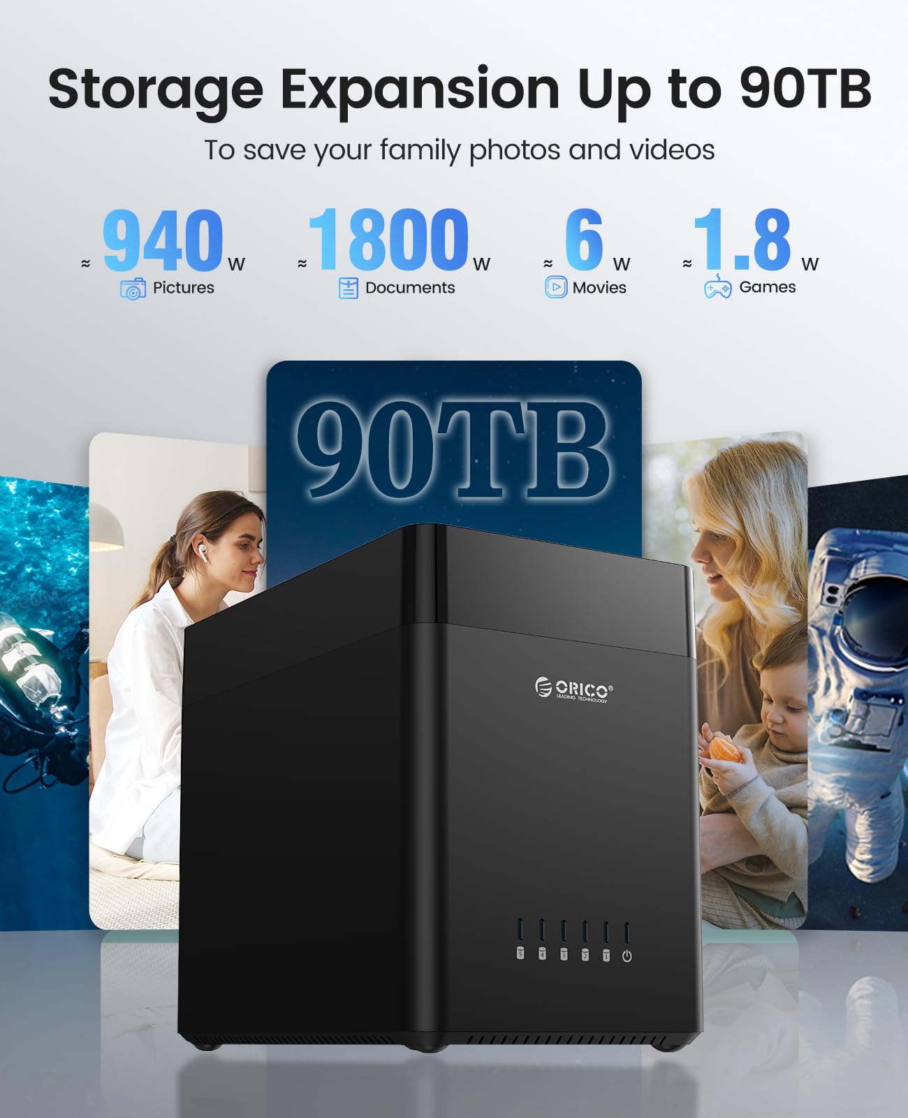 Orico 5 Bay 3.5 Inch Hard Drive Enclosure Usb C To Sata Magnetic Tool Free External Hdd Enclosure With 12V/6.5A Power Adapter Fo
