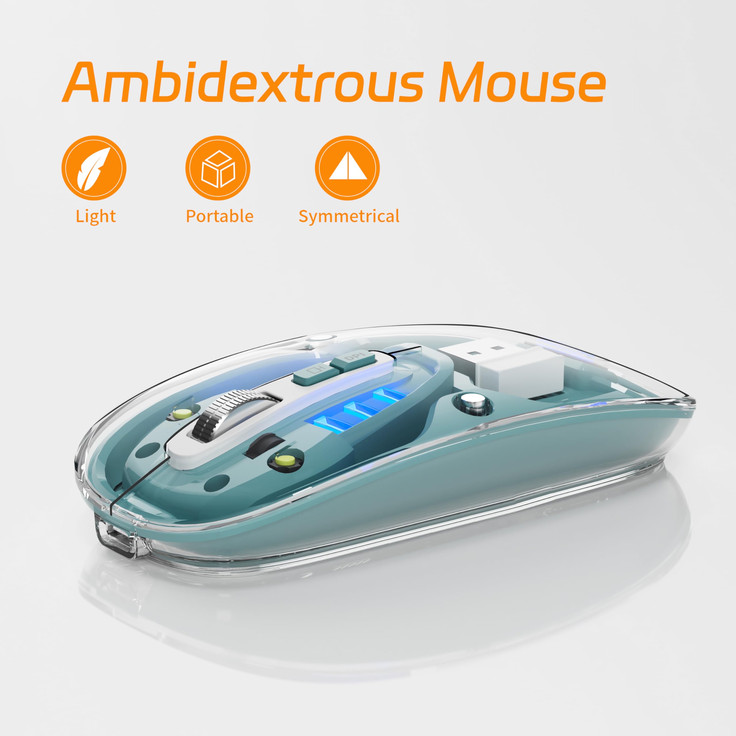 Uiosmuph Bluetooth Wireless Mouse Tri Mode (Bt5.1+Bt5.1+2.4Ghz) Usb C Rechargeable Transparent Computer Mouse Silent With Usb Re