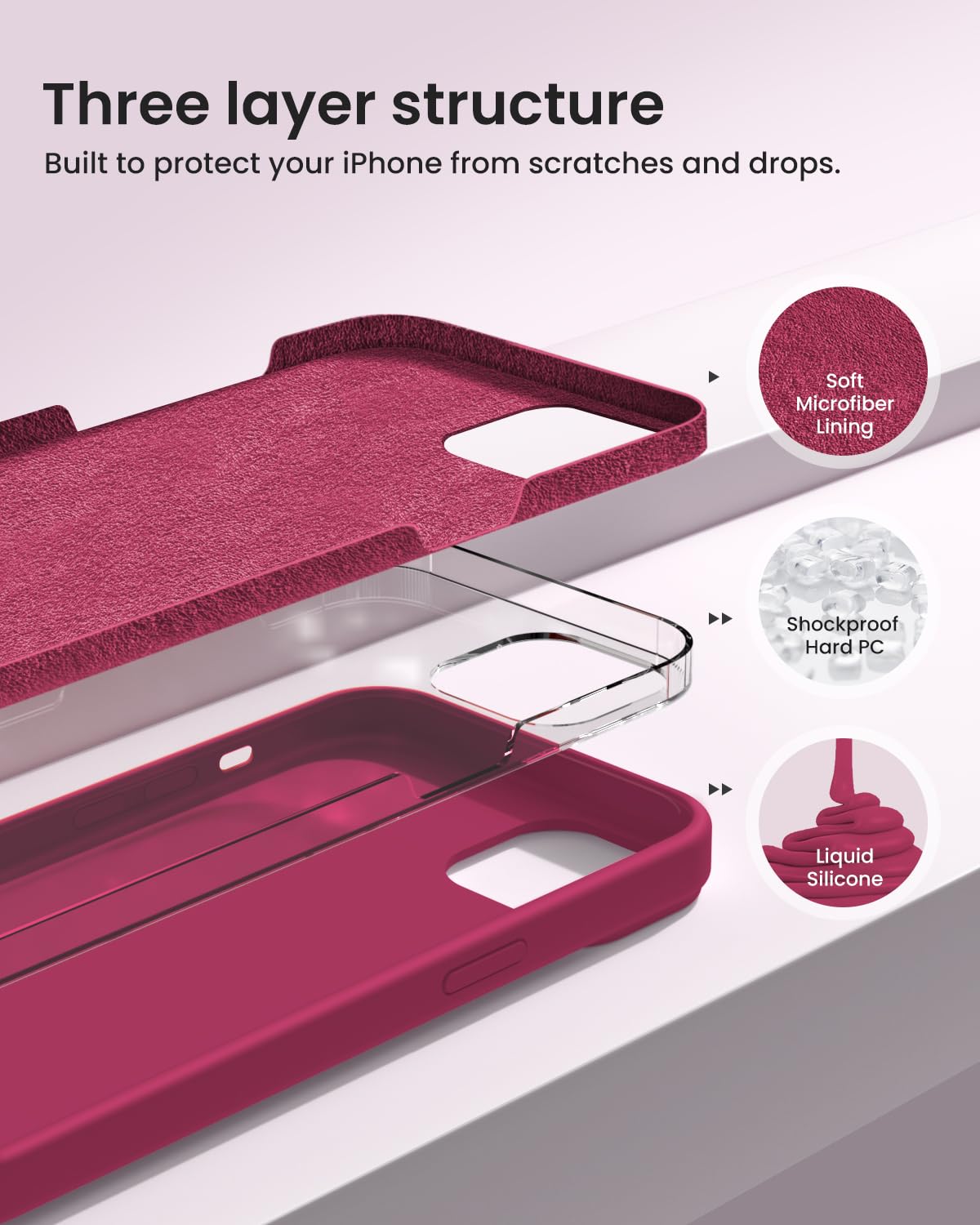 Buydot Designed For Iphone 15 Case, Silicone Phone Case [Military Grade Drop Protection] [Anti Scratch Microfiber Lining] Silico