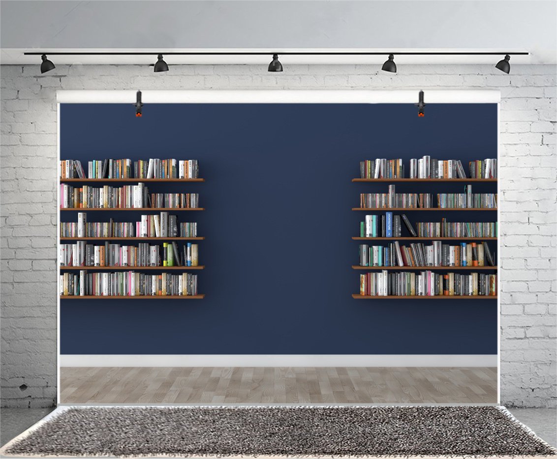 Leyiyi 5X3Ft Photography Background Study Interior Backdrop Happy Birthday Wooden Bookshelf Wedding Booth Grunge Cement Floor Hardcover Books Reading Office Photo Portrait Vinyl Studio Video Prop