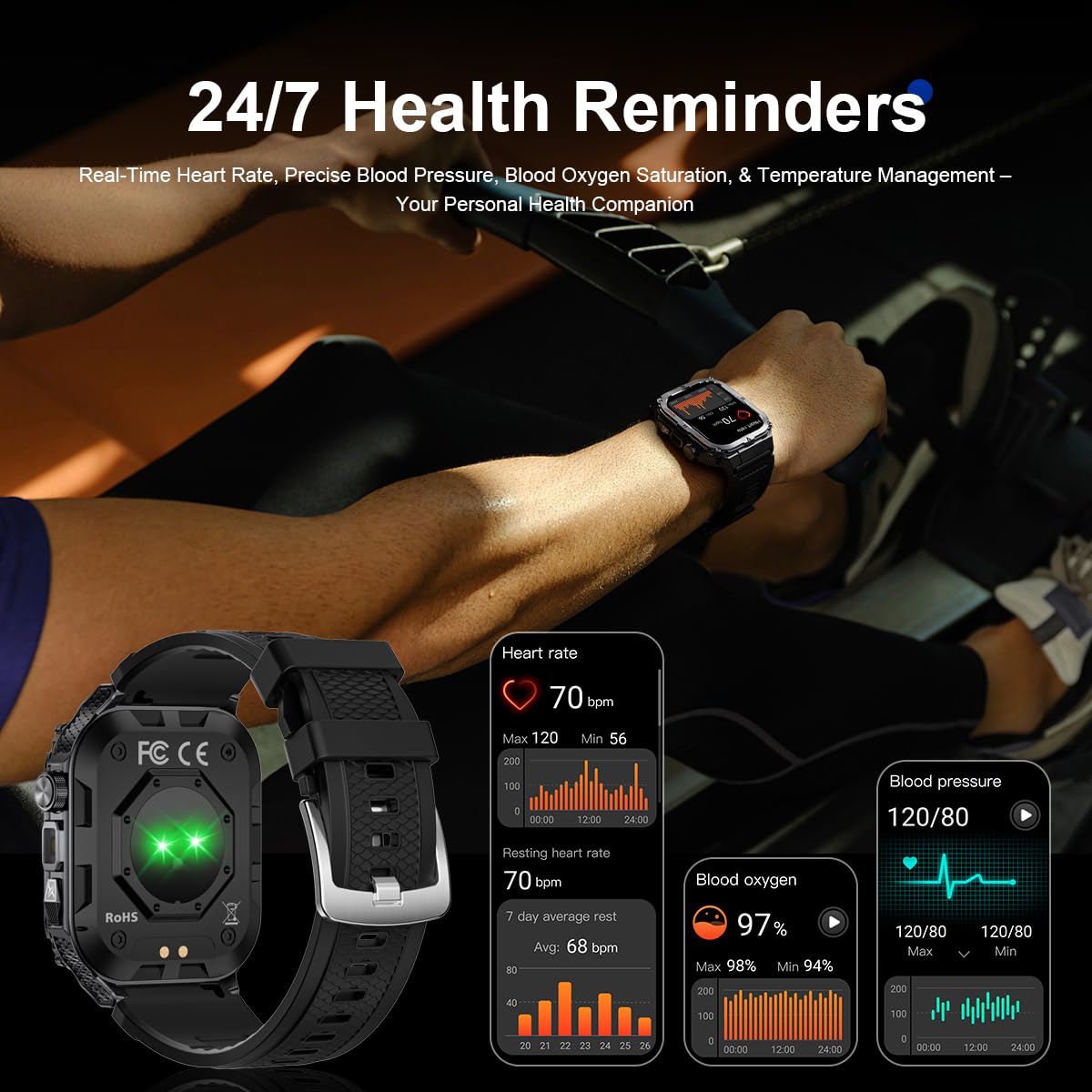 Military Smart Watch For Men With Led Flashlight 3Atm Waterproof 1.96 Big Screen Rugged Tactical Smartwatch With Call Sports Fit