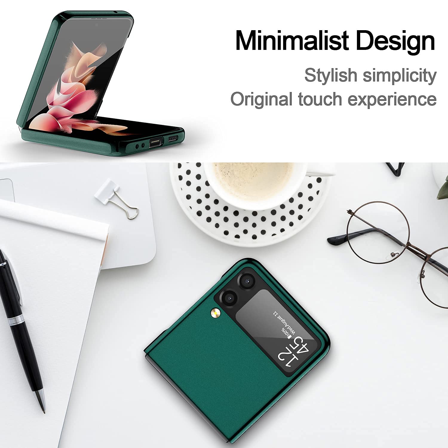 Cenmaso Designed For Samsung Galaxy Z Flip 3 Case, [Slim Fit] Mirror Hard Polycarbonate Anti Drop Bumper Case For Galaxy Z Flip